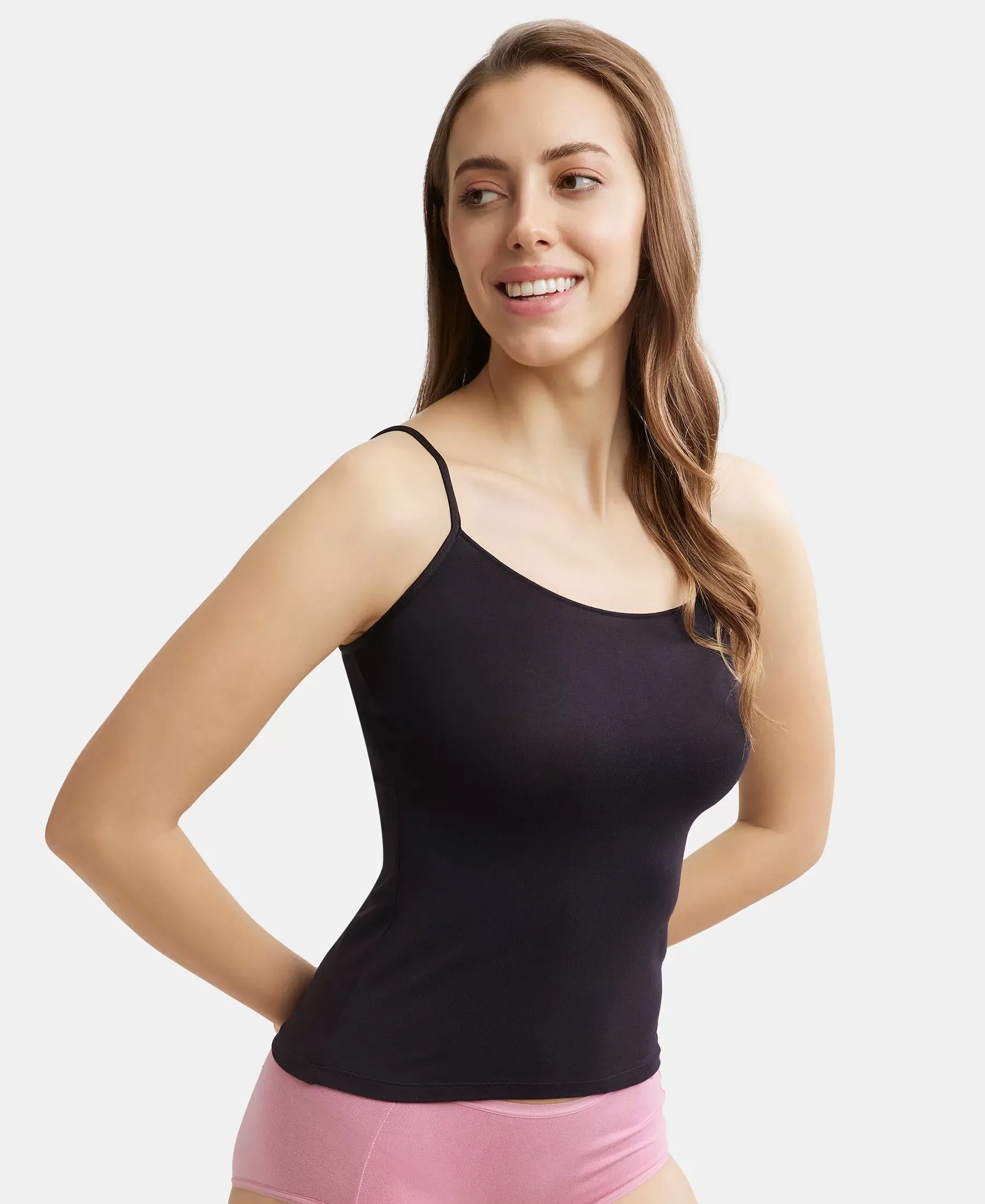 Micro Modal Elastane Stretch Camisole with Adjustable Straps and StayFresh Treatment - Black