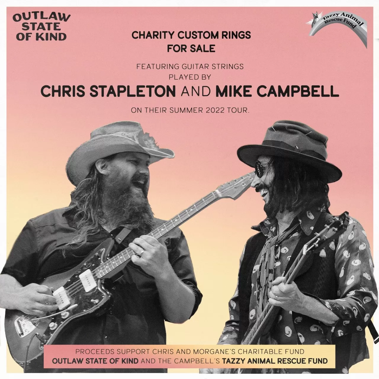 Mike Campbell Guitar String Ring - Black Ceramic Triple Inlay with Silver Guitar String and Charoite