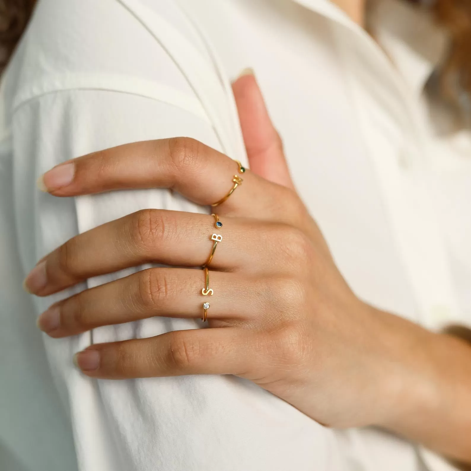 Modern Initial Birthstone Ring