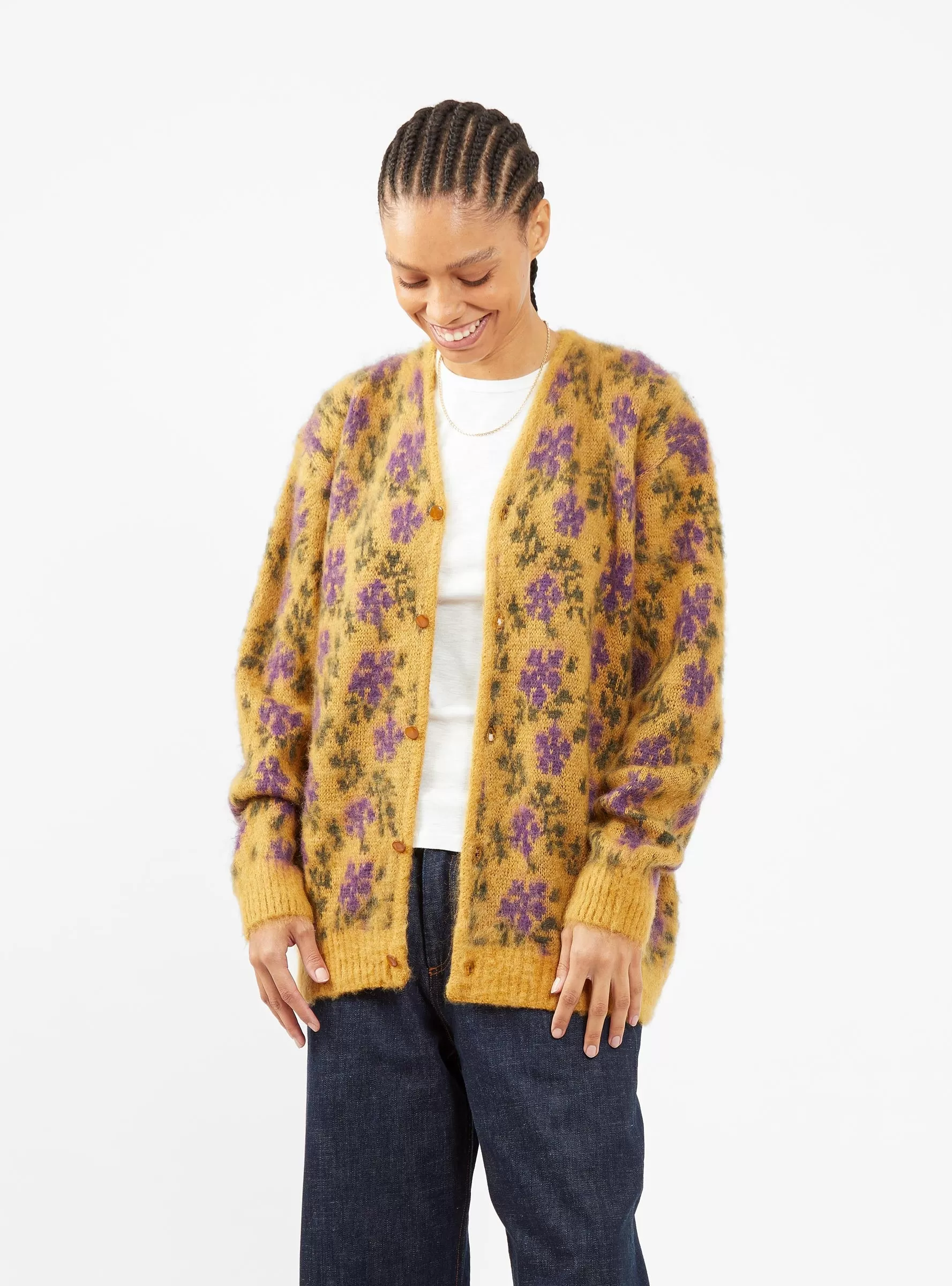 Mohair Cardigan Yellow Floral