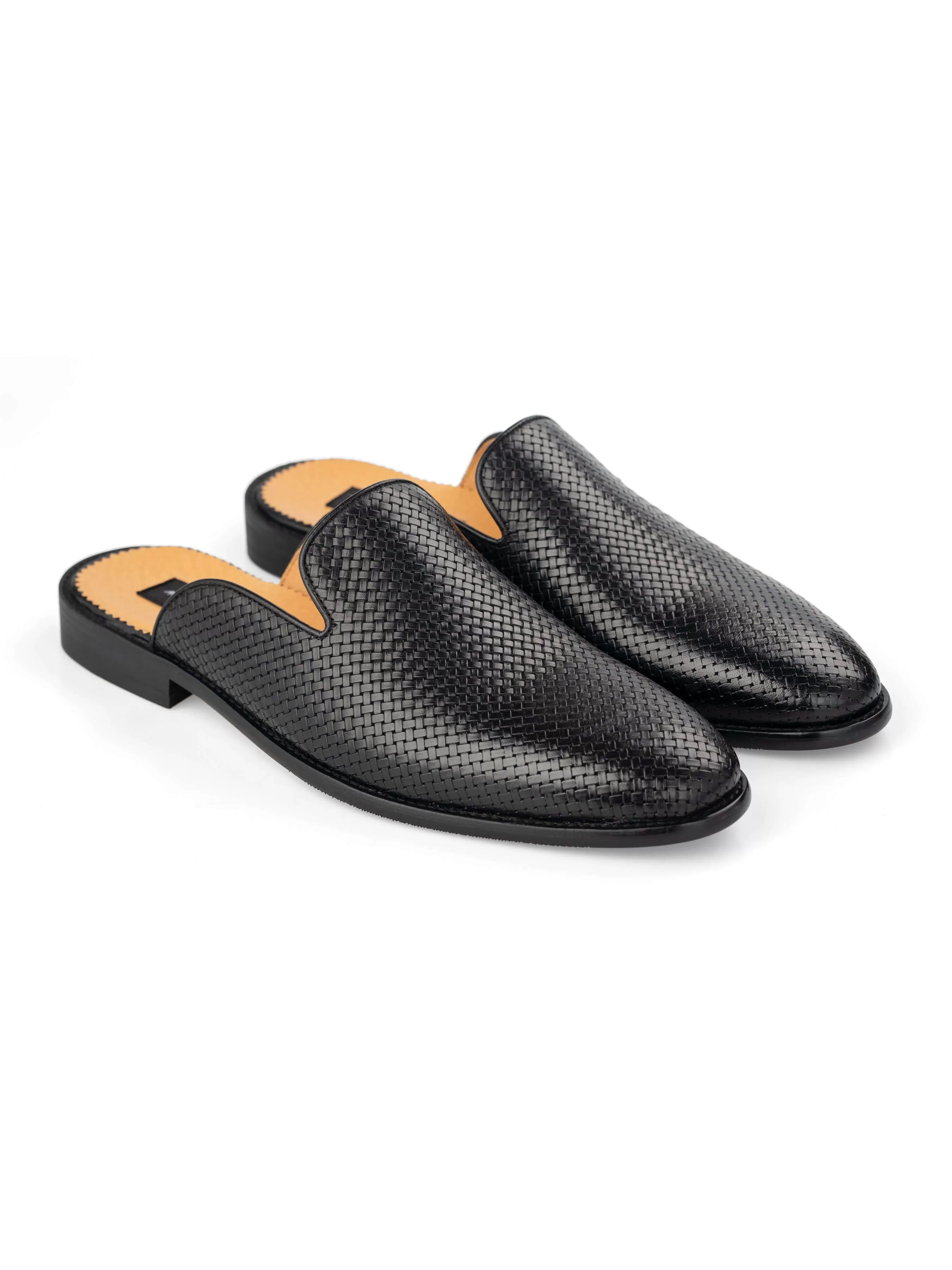 Mules - Black Woven Leather