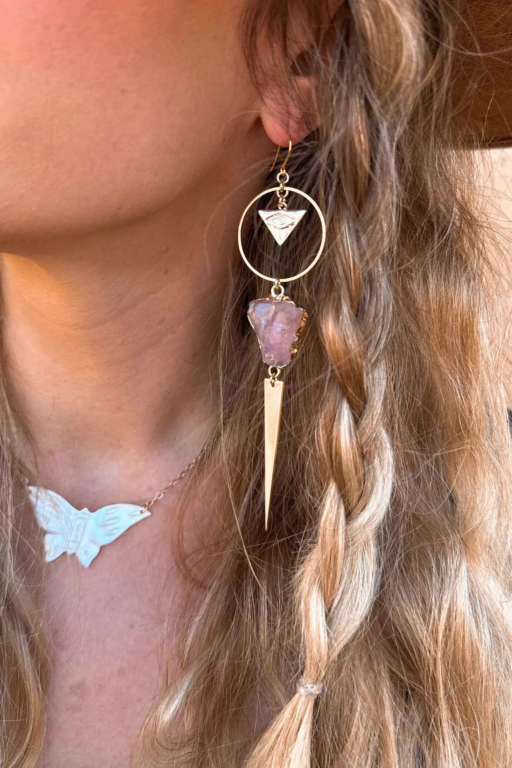 My Fiercest Protector Rose Quartz Gold Earrings