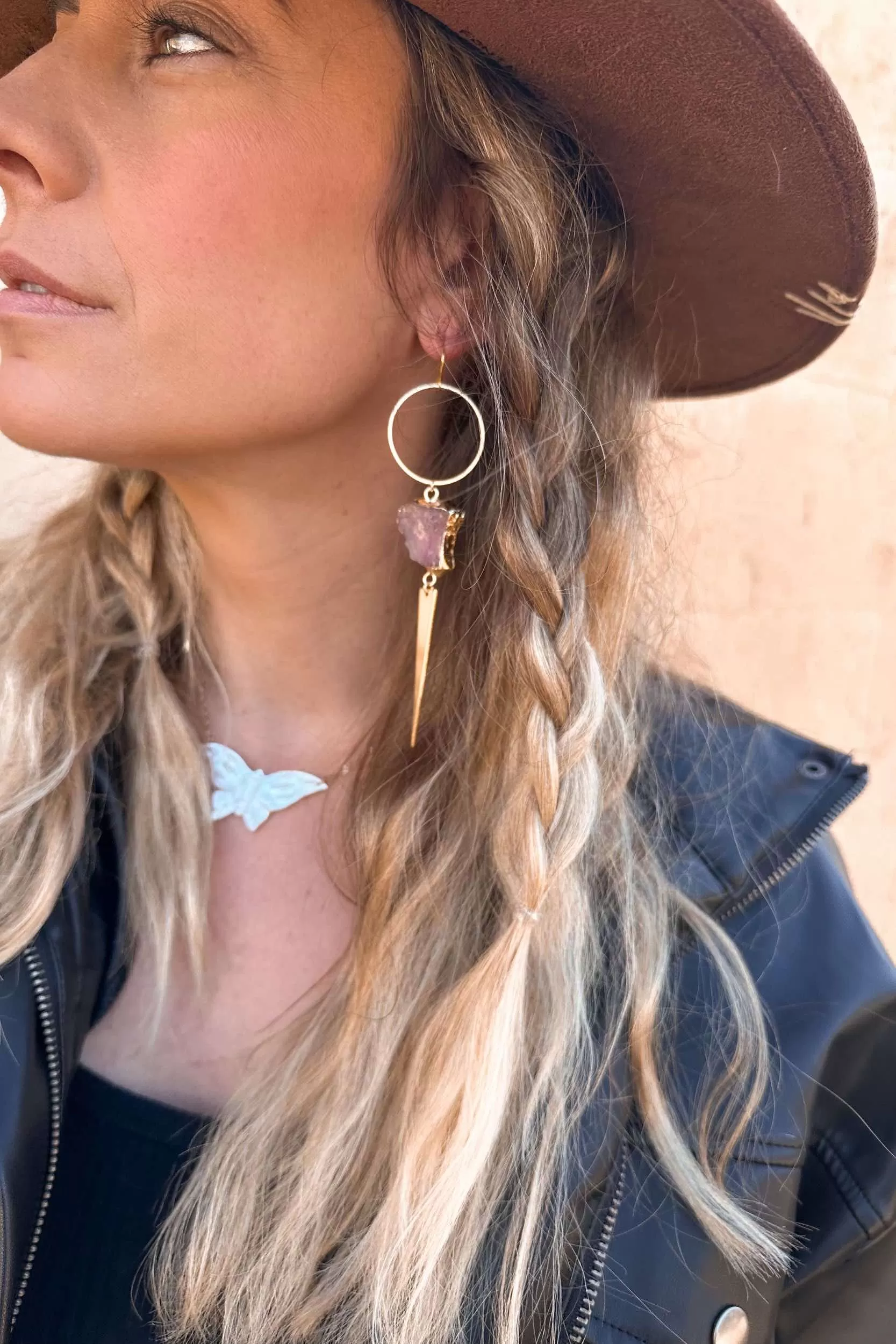 My Fiercest Protector Rose Quartz Gold Earrings