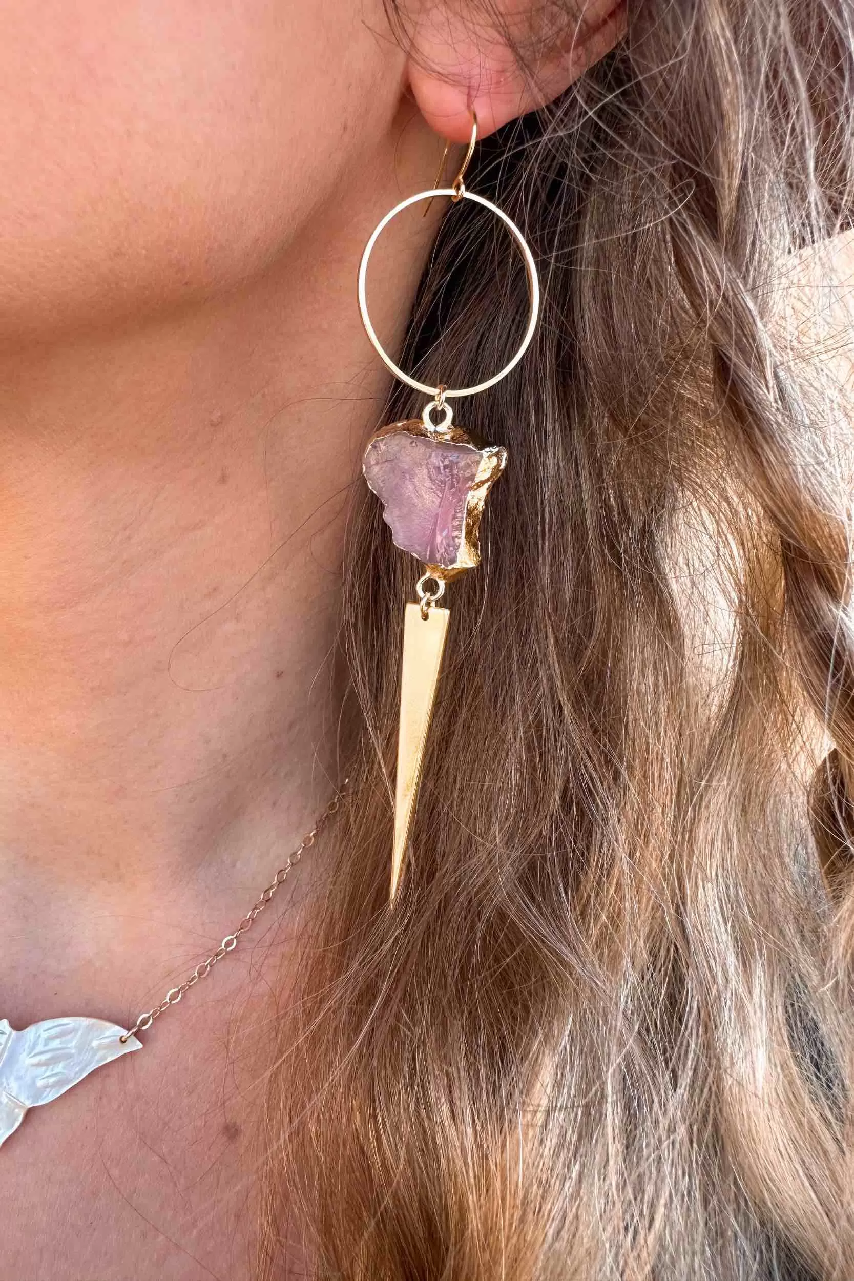 My Fiercest Protector Rose Quartz Gold Earrings