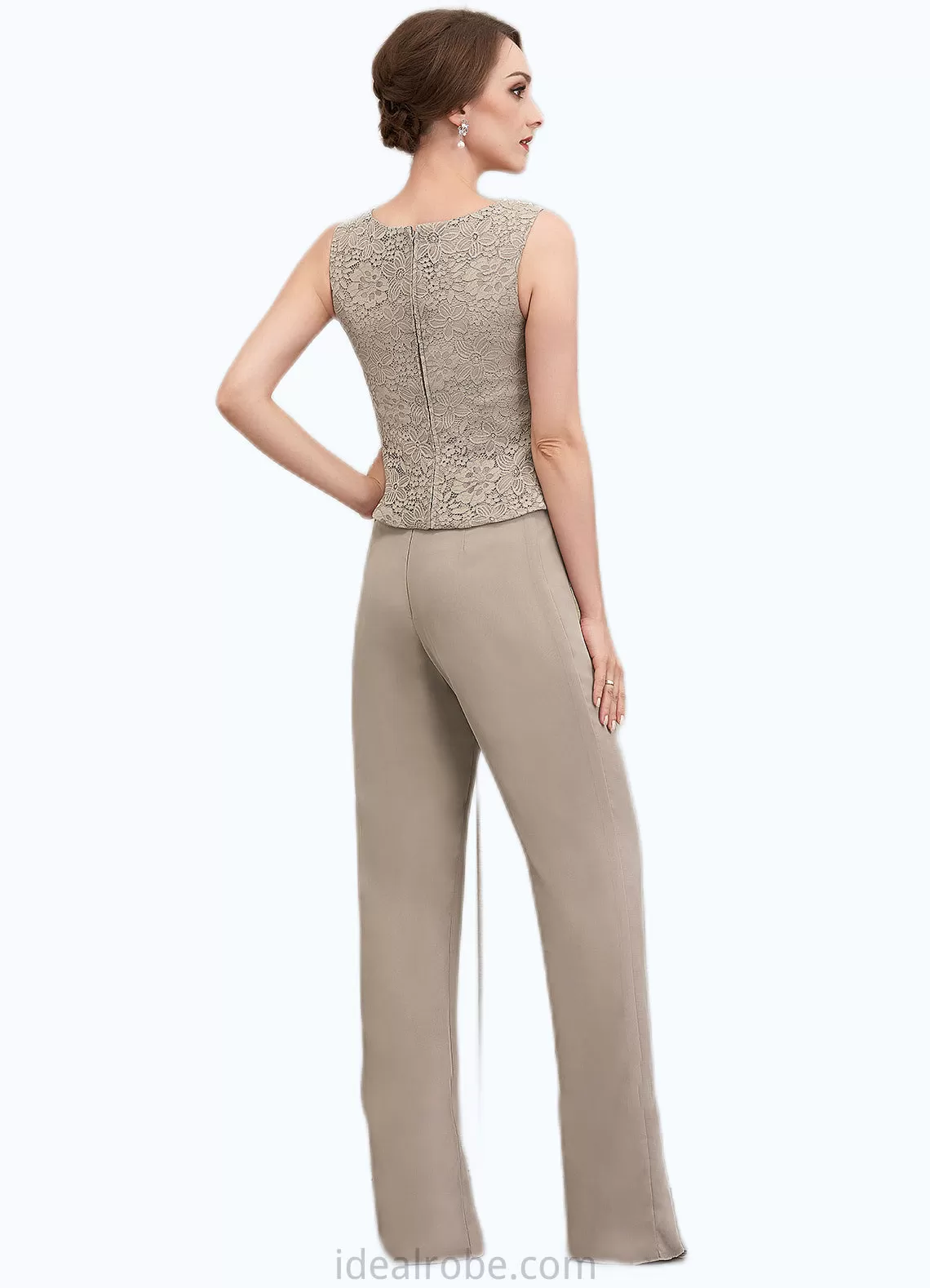 Mylie Jumpsuit/Pantsuit Scoop Neck Floor-Length Chiffon Lace Mother of the Bride Dress With Beading Sequins STK126P0014946