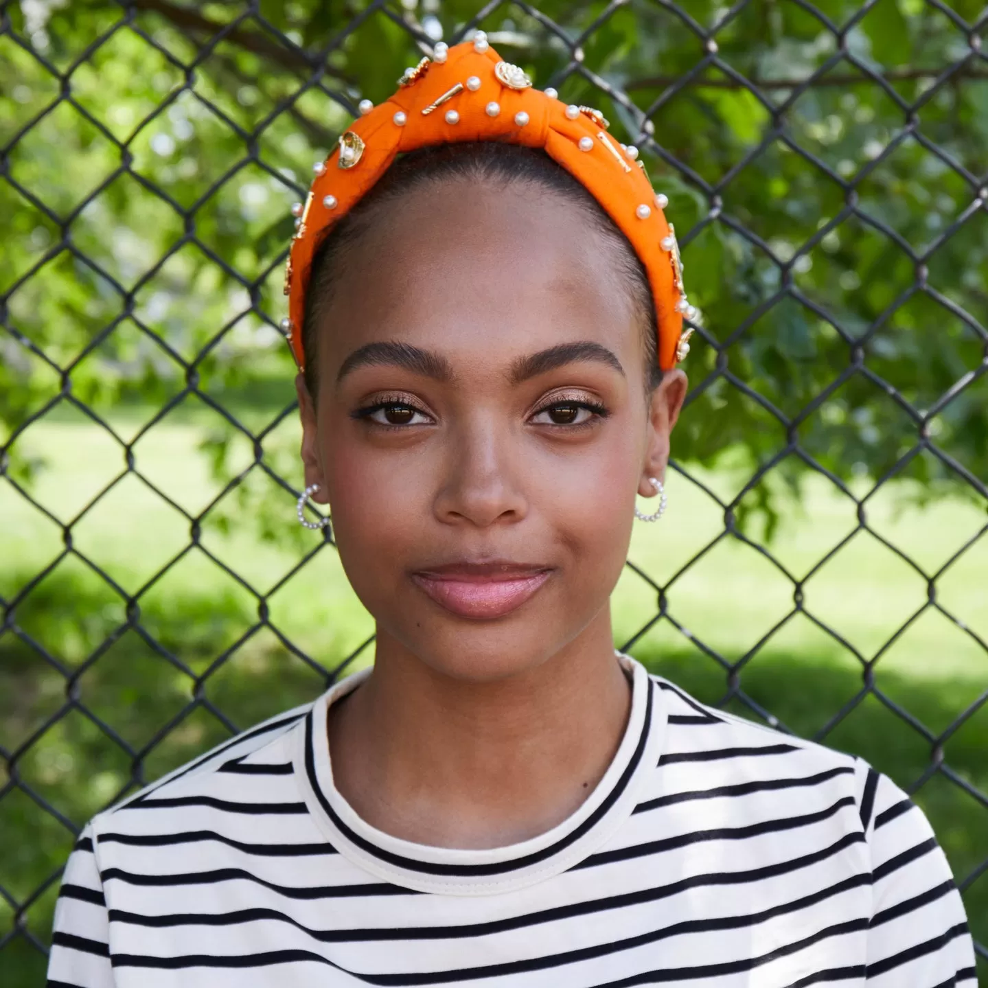 ORANGE NY METS EMBELLISHED KNOTTED HEADBAND