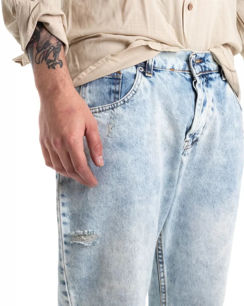 Pantaloni Jeans Uomo Loose Fit Denim Sabbiato Stone Washed Cinque Tasche GIOSAL-P5289A