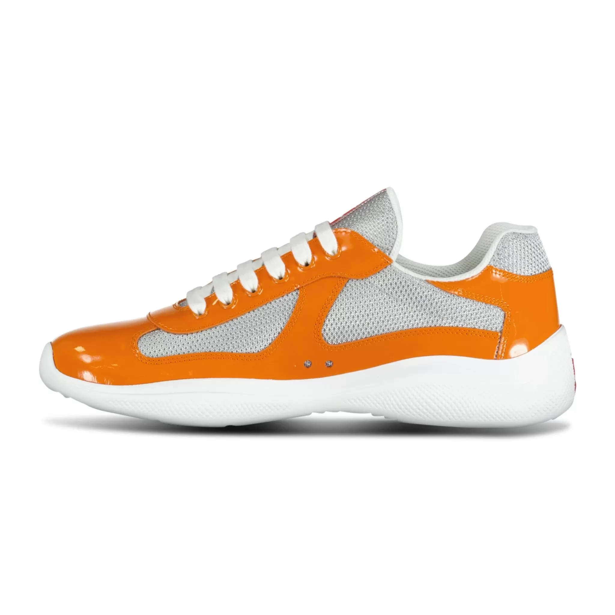 PRADA AMERICAS CUP MESH TRAINERS PATENT ORANGE