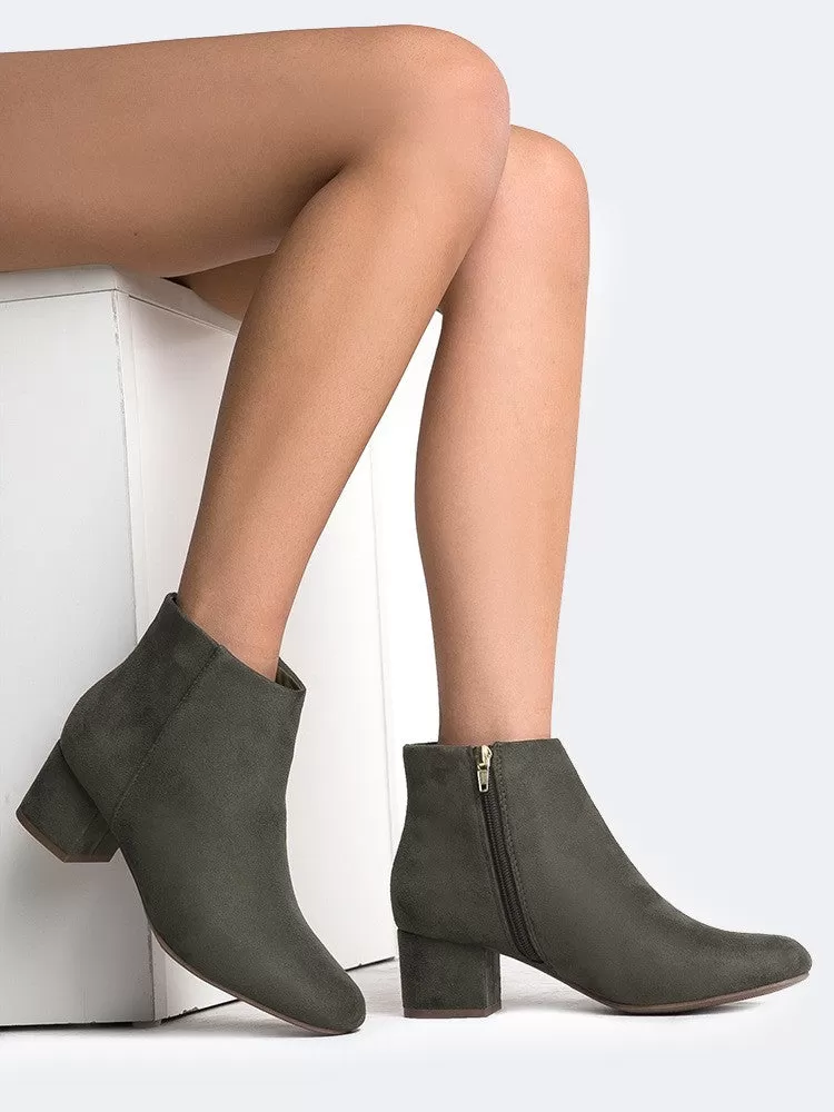 Round Toe Zip Ankle Boots