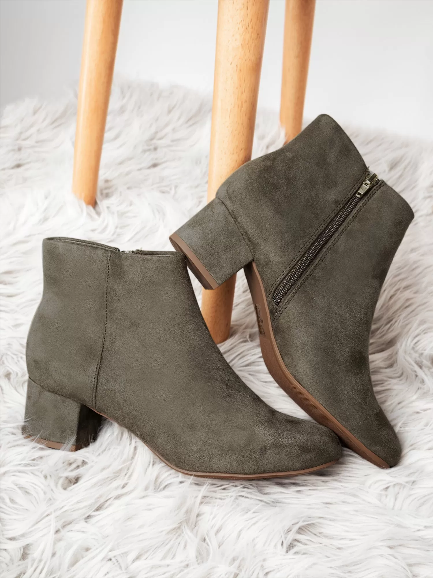 Round Toe Zip Ankle Boots