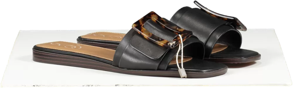 Sam Edelman Black Leather Inez Leather Slides With Tortoise Shell Buckle Detail BNIB UK 6 EU 39 👠