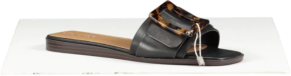 Sam Edelman Black Leather Inez Leather Slides With Tortoise Shell Buckle Detail BNIB UK 6 EU 39 👠