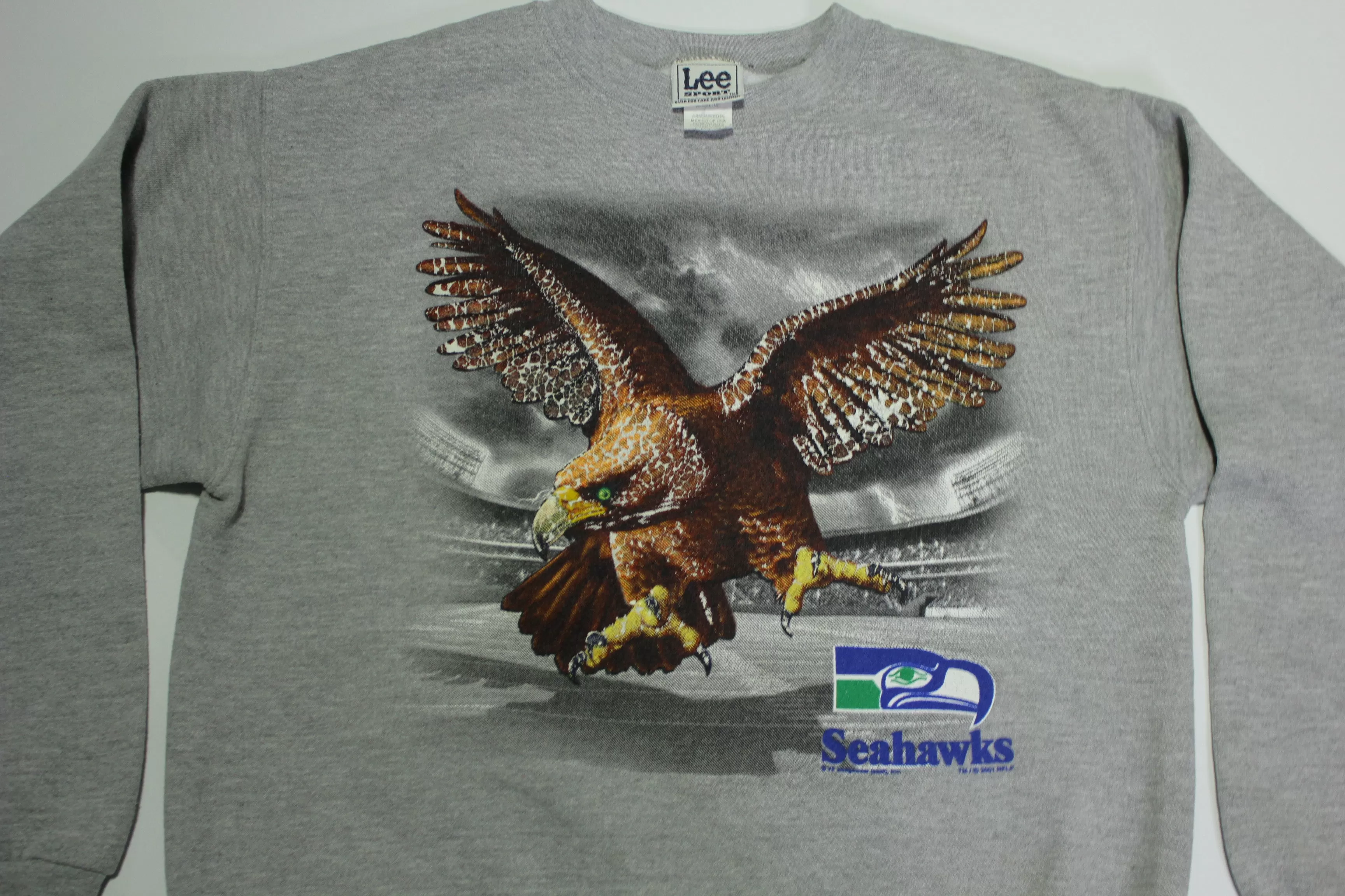 Seattle Seahawks 2001 Lee Sport Y2K Vintage Emerald Eyes Crewneck Sweatshirt