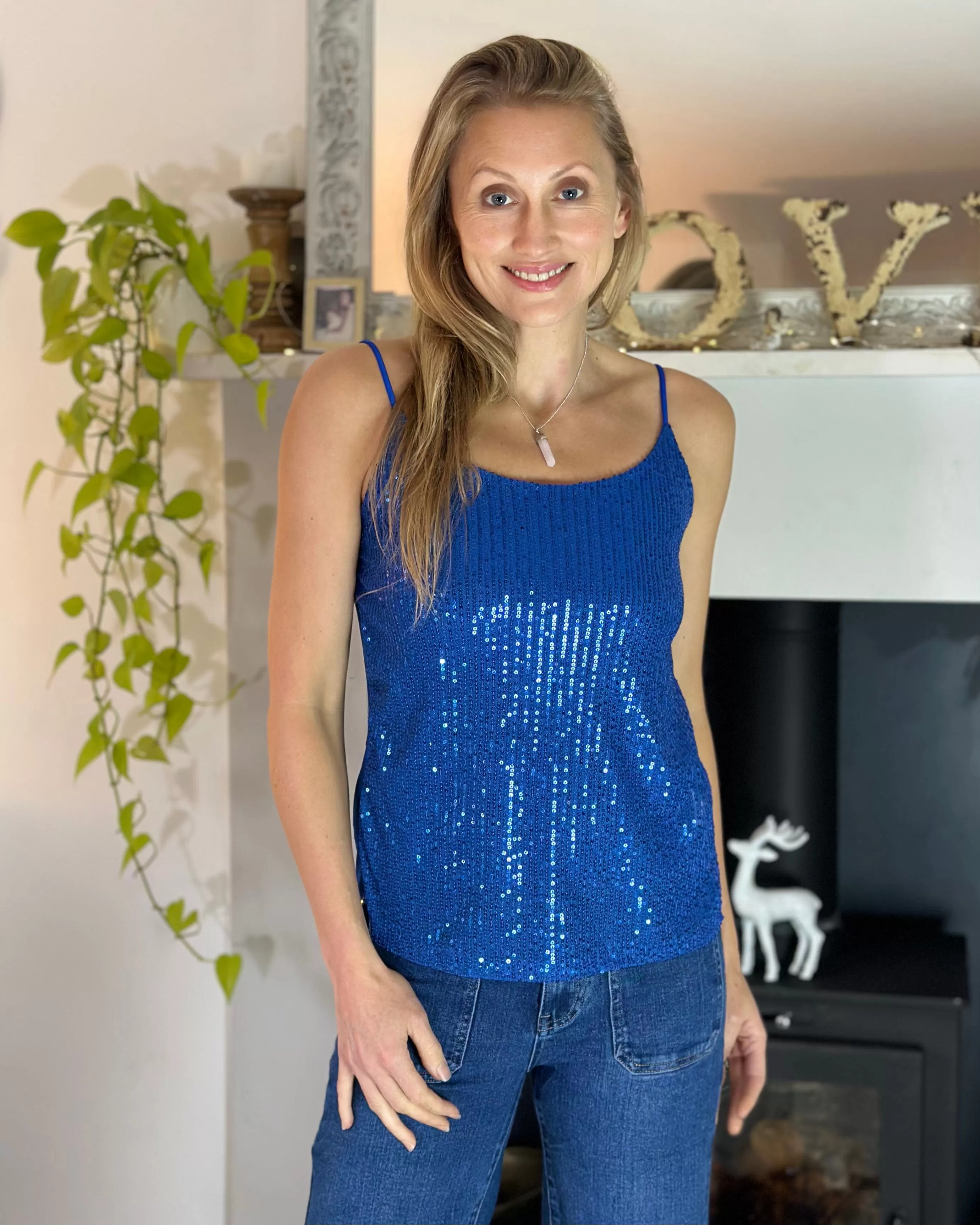 Sequin Camisole Top - Blue