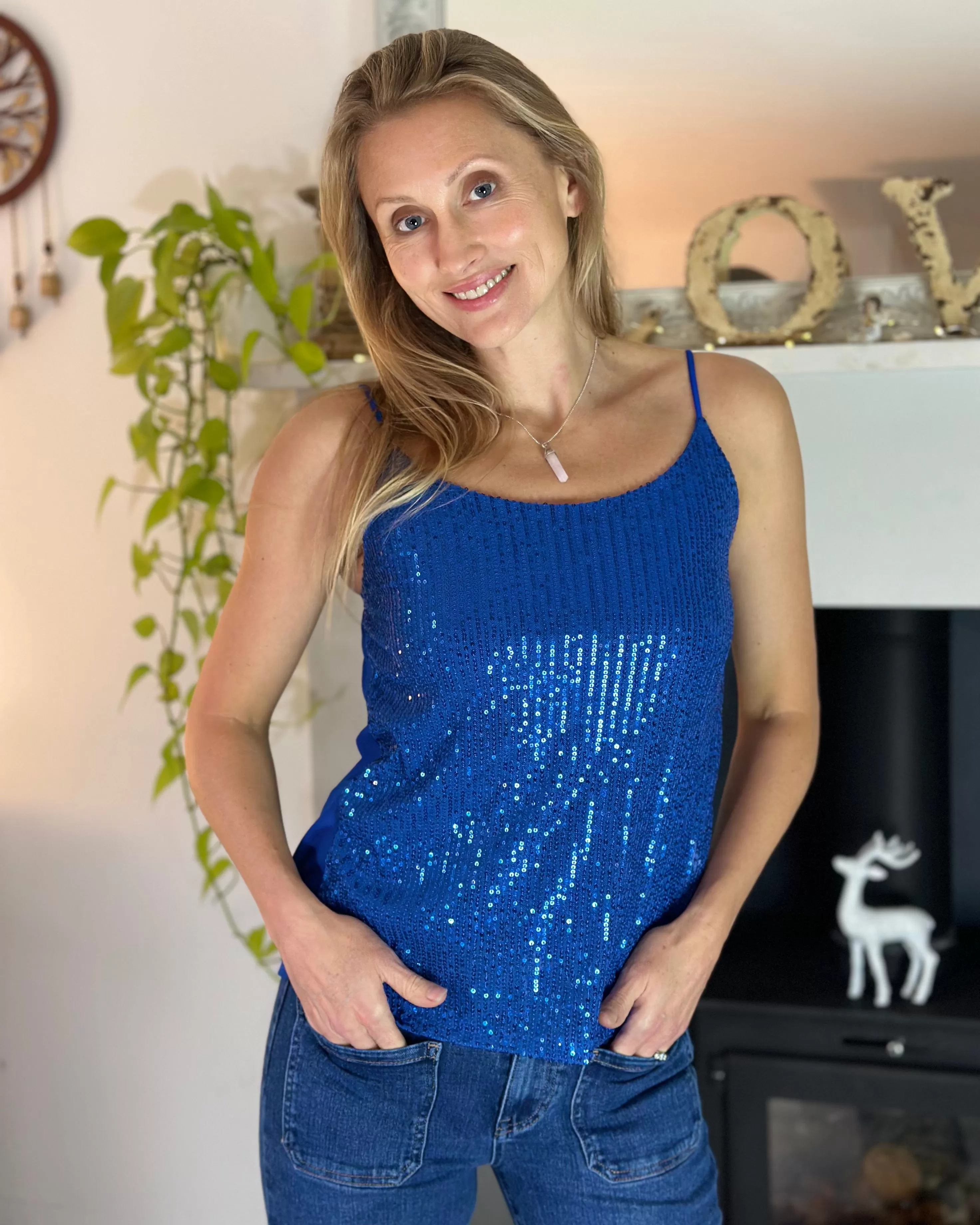 Sequin Camisole Top - Blue