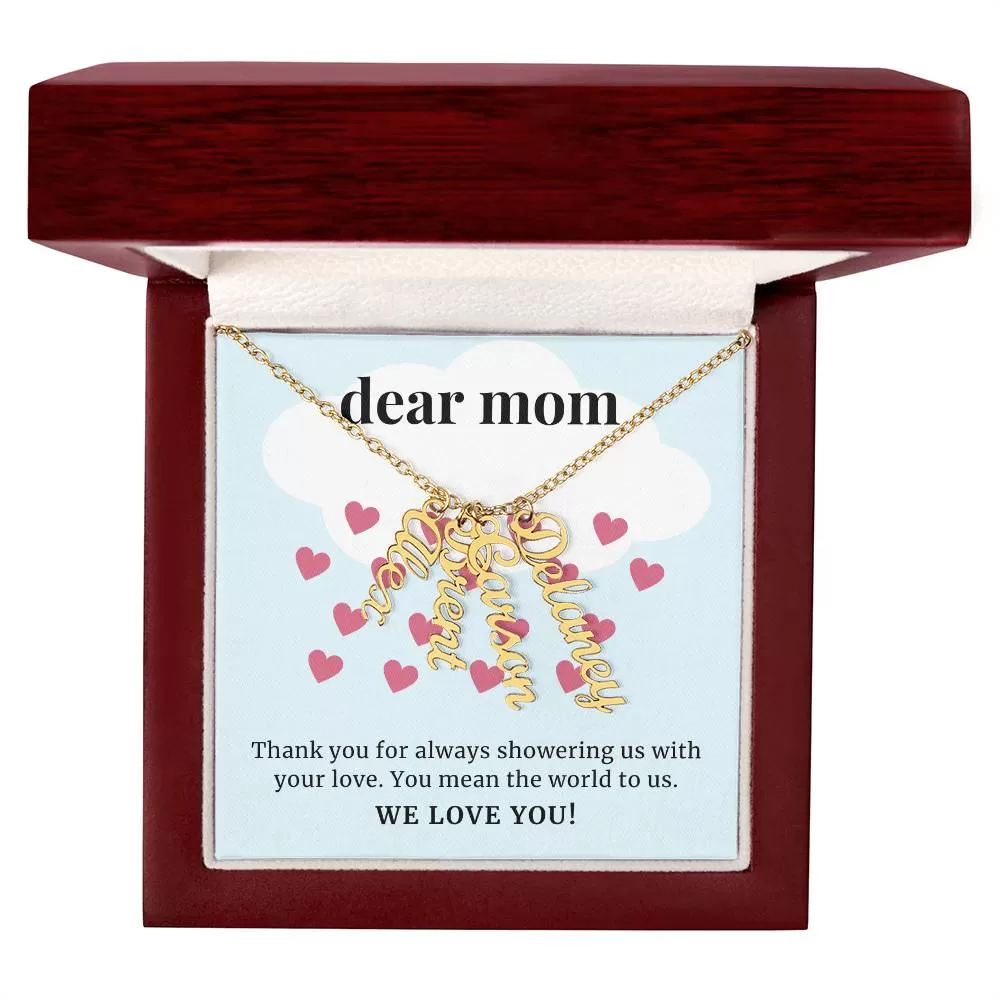 Showering Us With Your Love, To Mom Gift Custom Multi Children Name Necklace