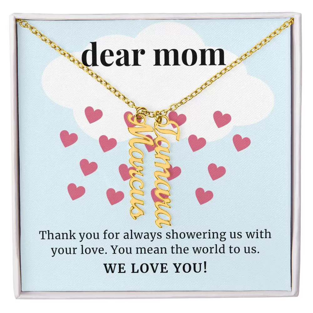 Showering Us With Your Love, To Mom Gift Custom Multi Children Name Necklace