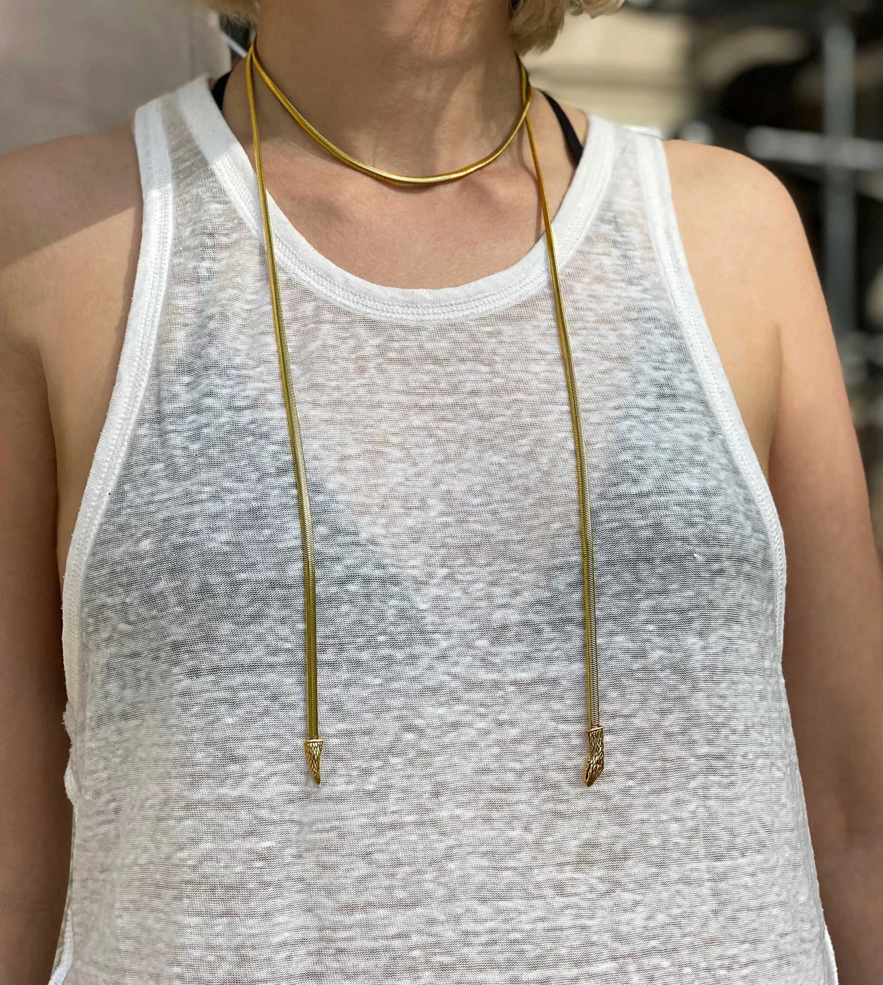 Snake Lariat Necklace in gold