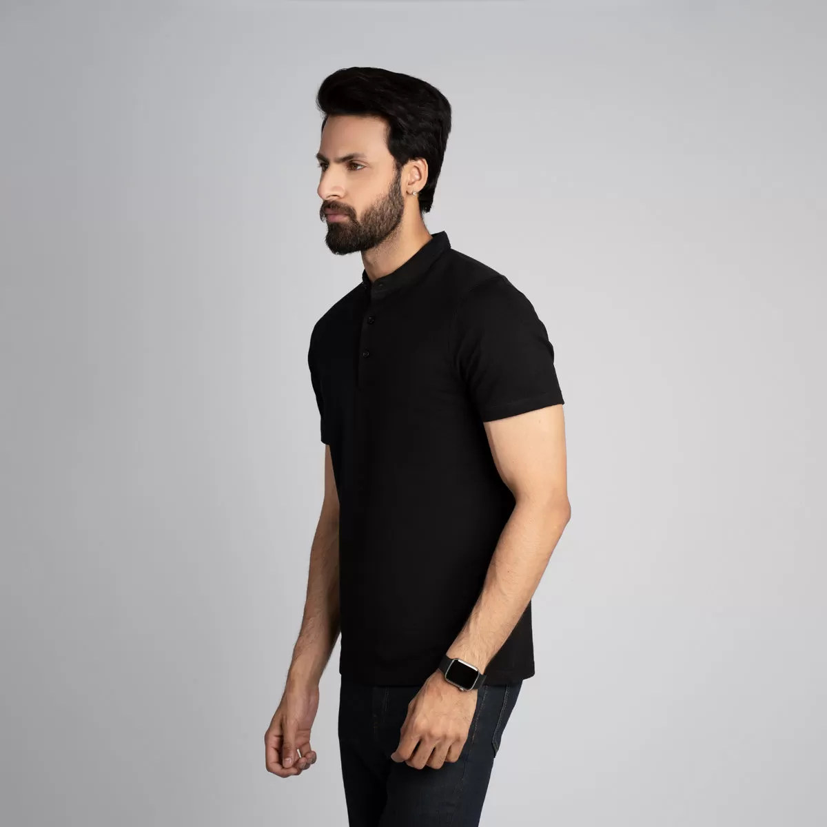 Stand Up Collar Half Sleeve Henley - HSSM1230008