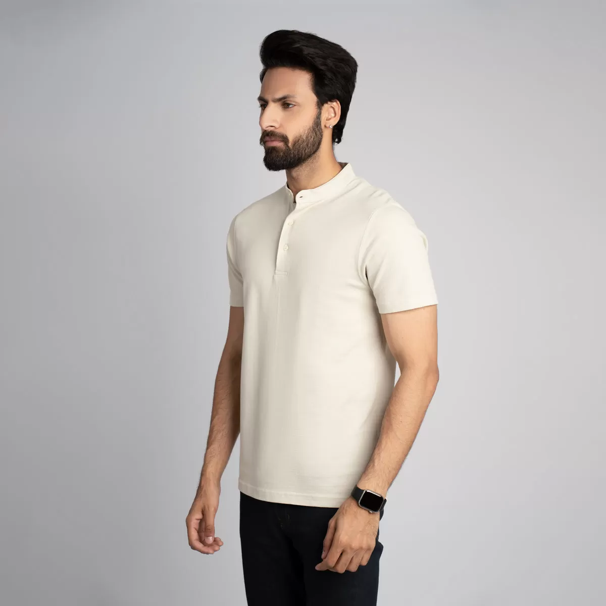 Stand Up Collar Half Sleeve Henley - HSSM1230008