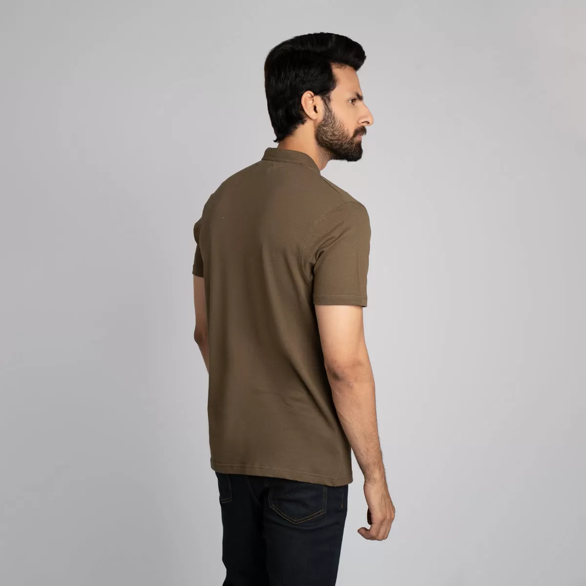 Stand Up Collar Half Sleeve Henley - HSSM1230008