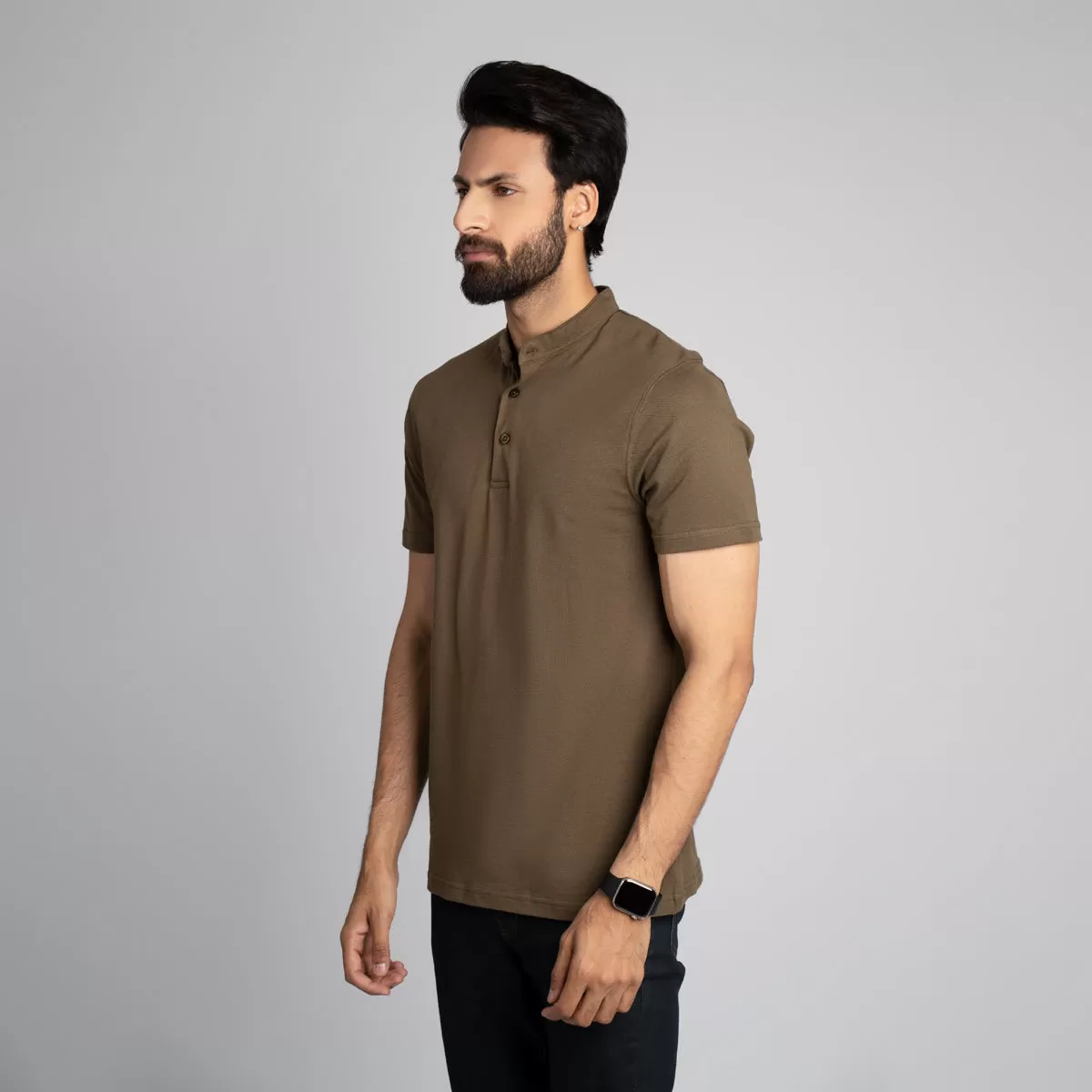 Stand Up Collar Half Sleeve Henley - HSSM1230008