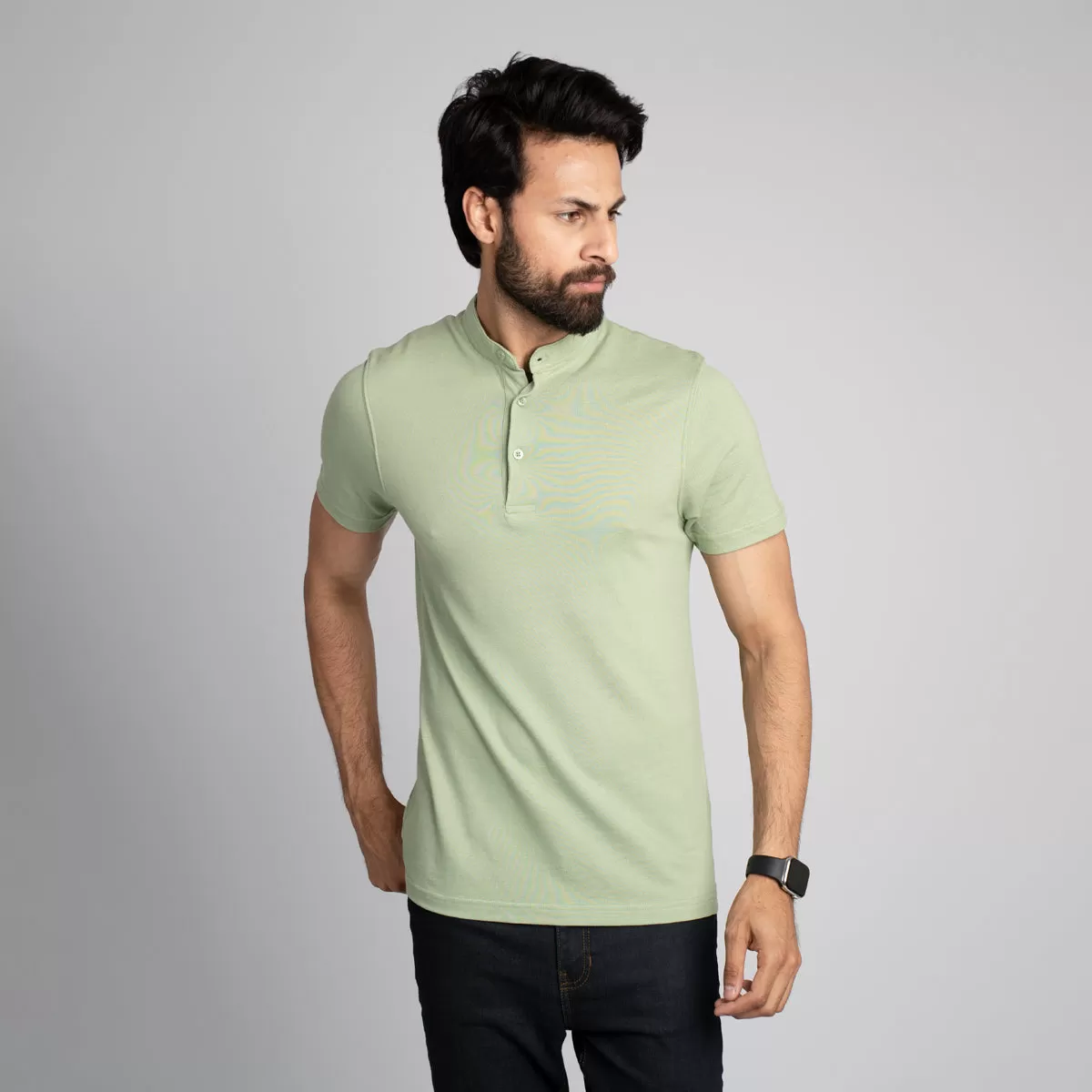 Stand Up Collar Half Sleeve Henley - HSSM1230008