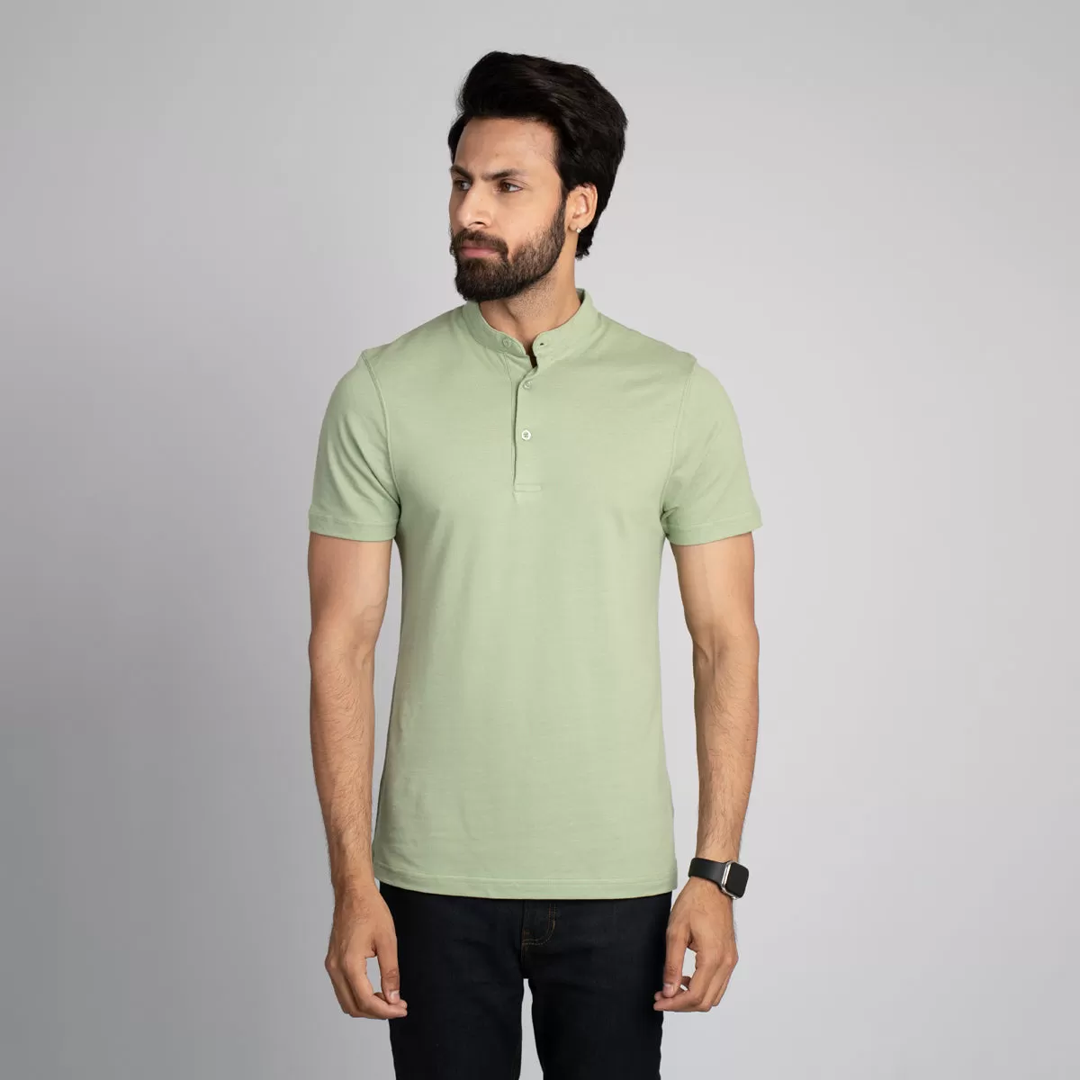 Stand Up Collar Half Sleeve Henley - HSSM1230008