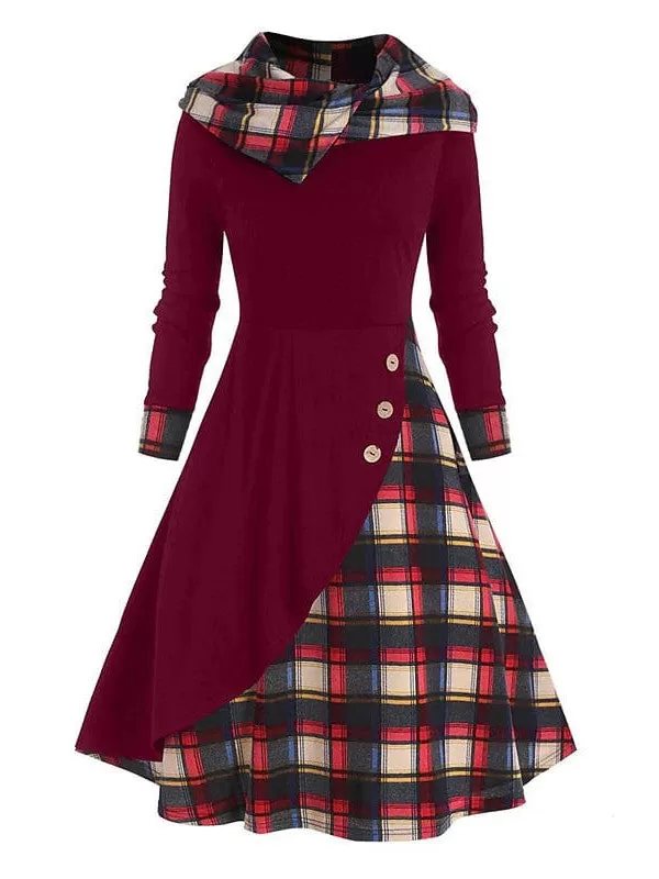 Tartan Hooded Midi Dress for Women