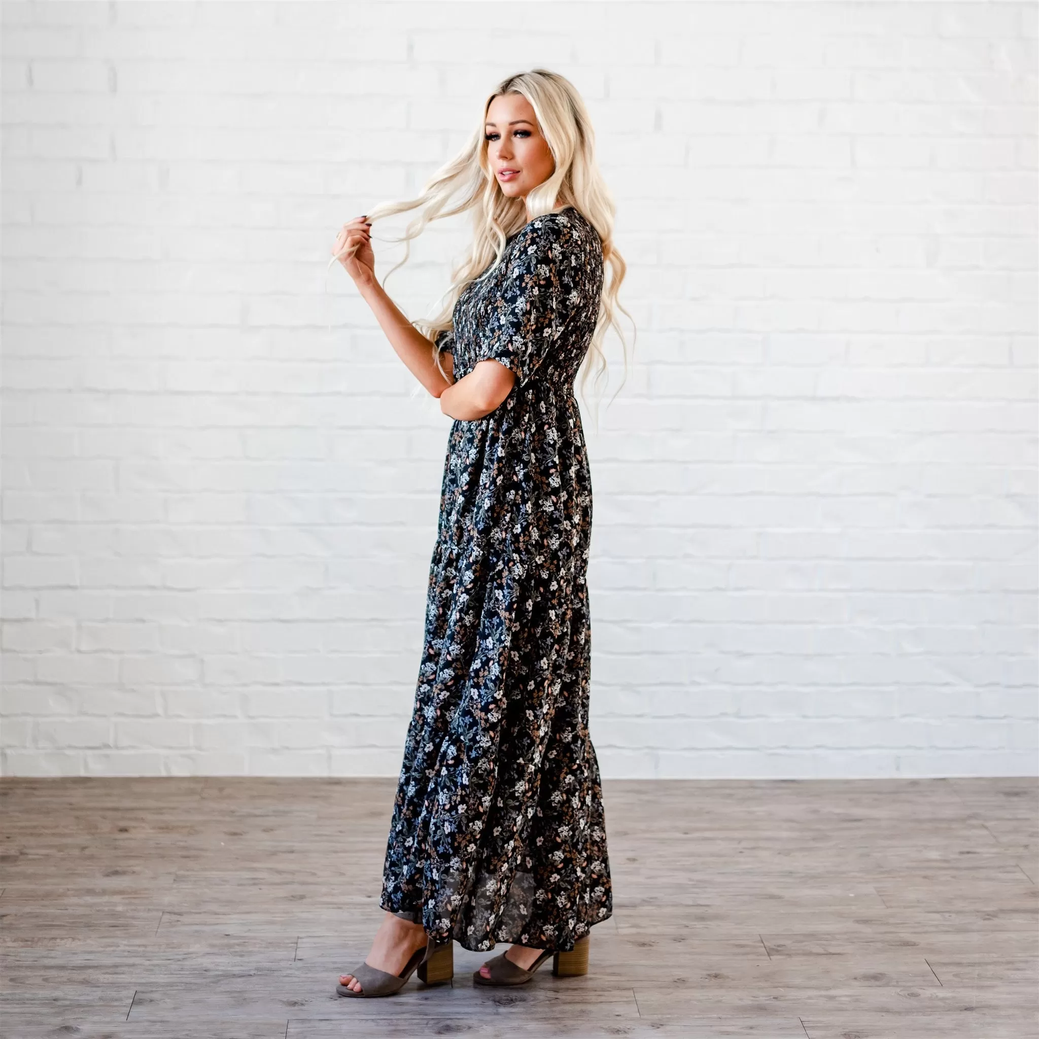 The Bella Smocked Maxi Dress: Black