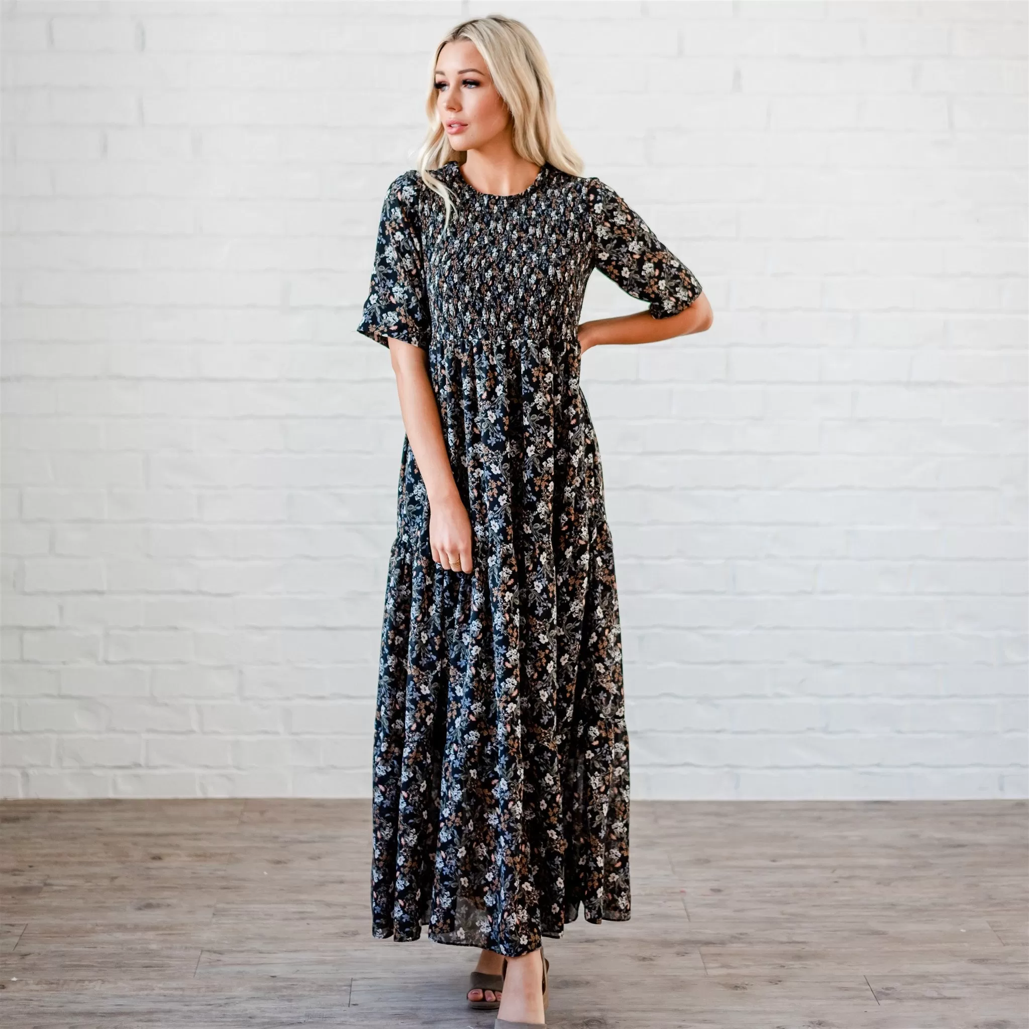 The Bella Smocked Maxi Dress: Black