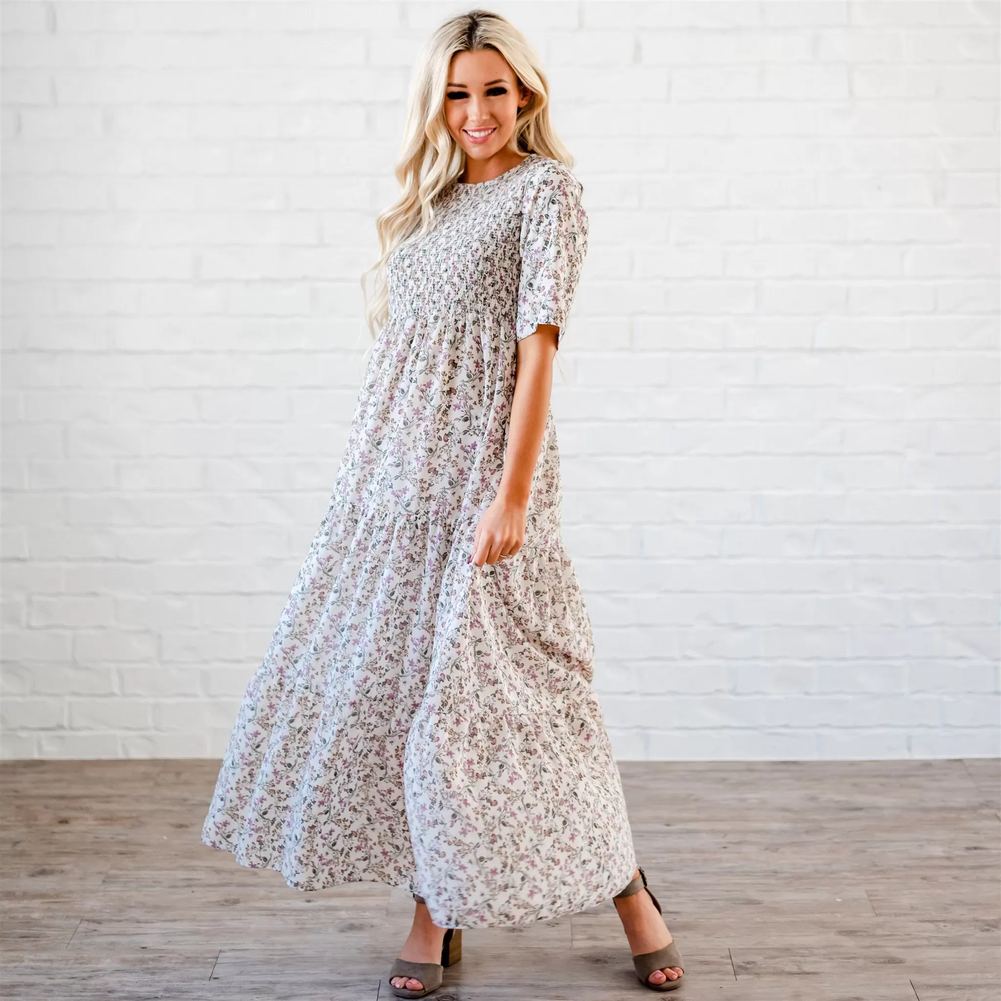 The Bella Smocked Maxi Dress: Ivory