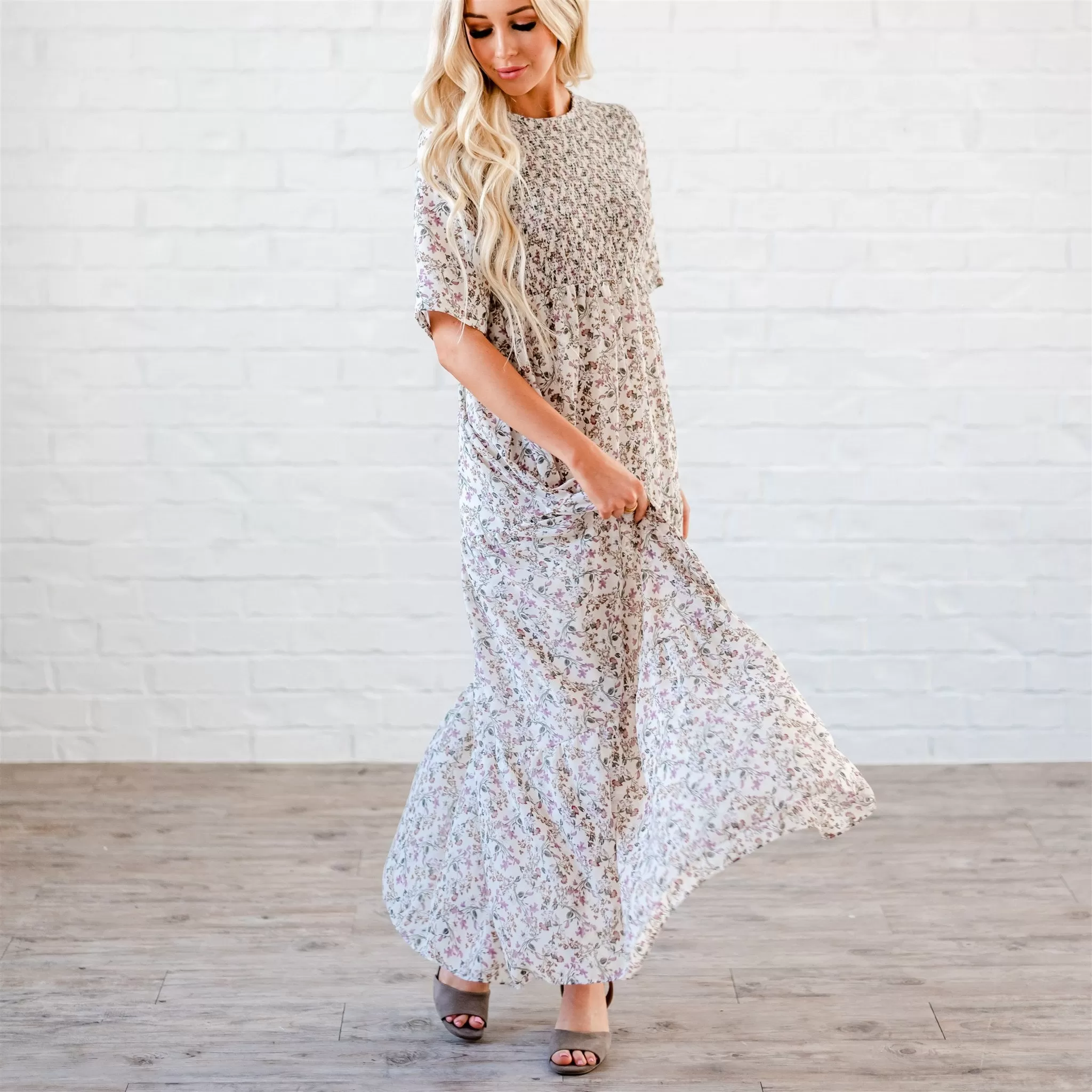 The Bella Smocked Maxi Dress: Ivory