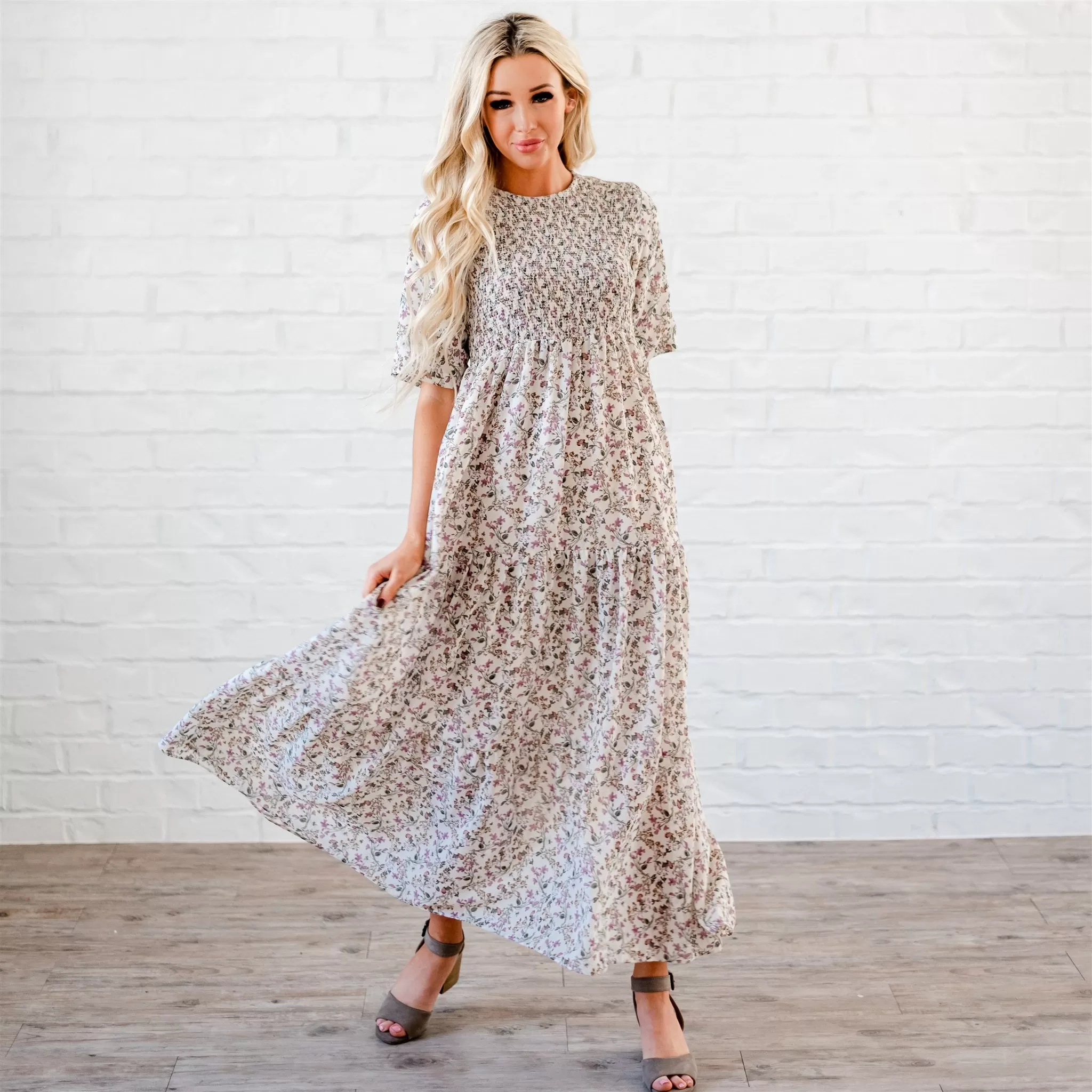 The Bella Smocked Maxi Dress: Ivory