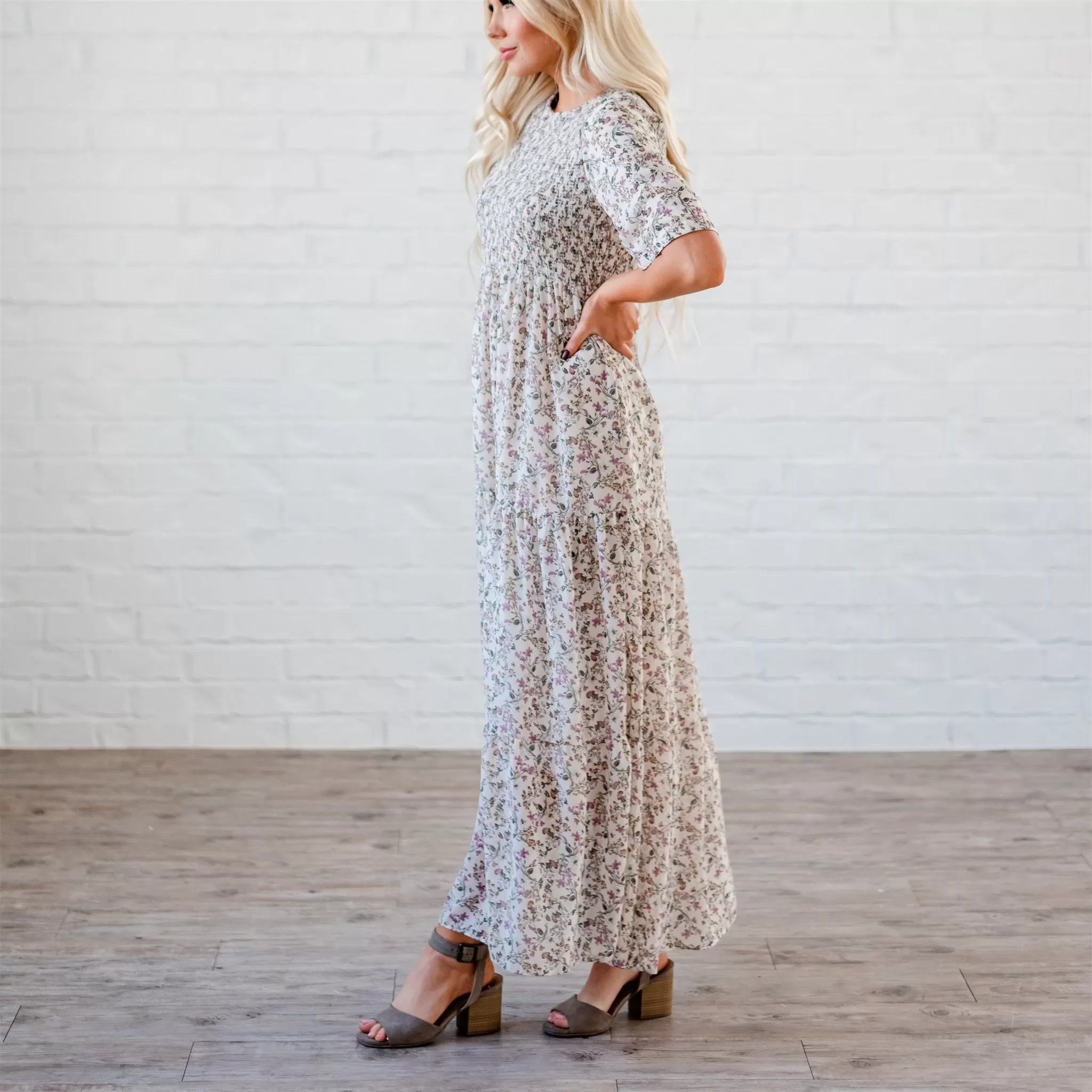 The Bella Smocked Maxi Dress: Ivory