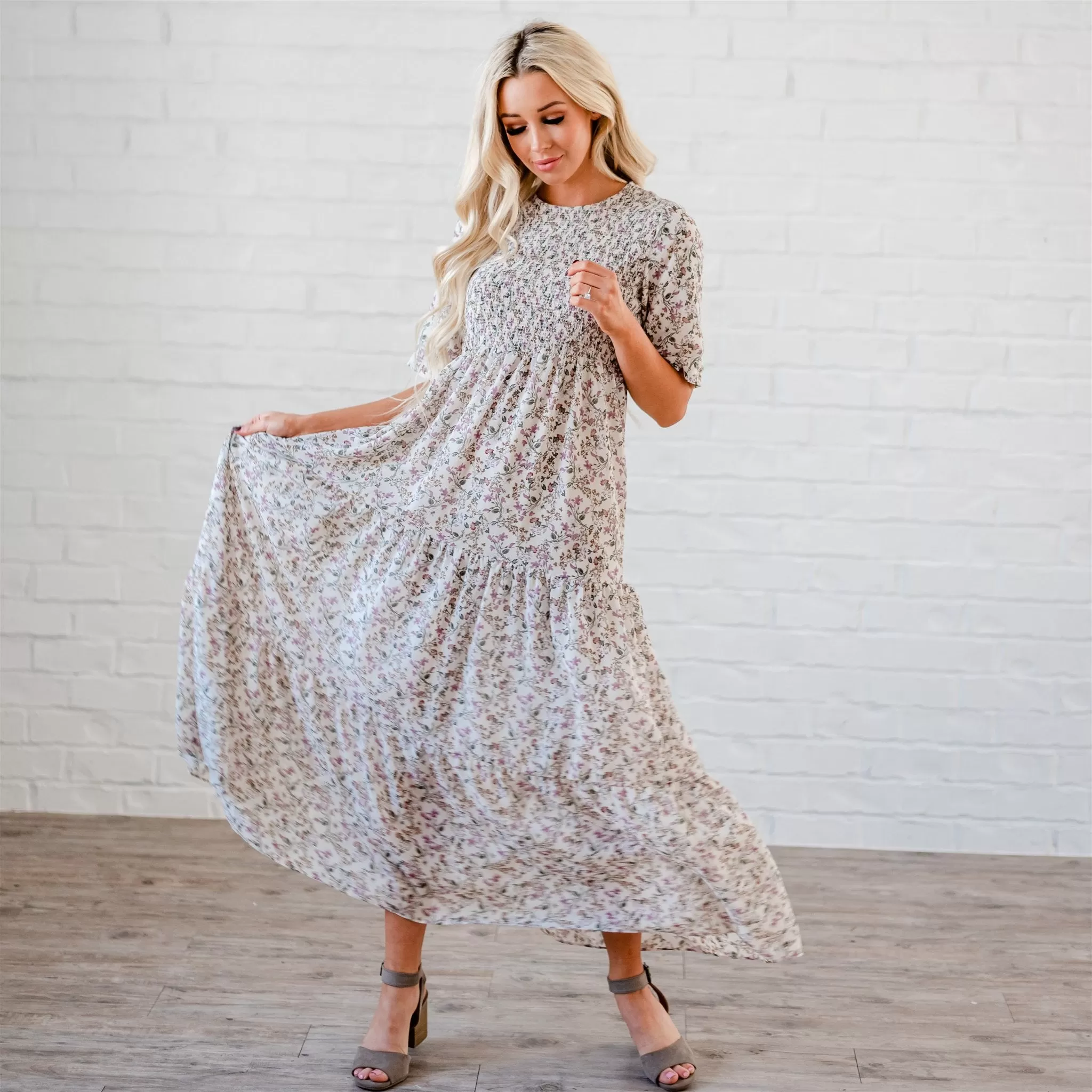 The Bella Smocked Maxi Dress: Ivory