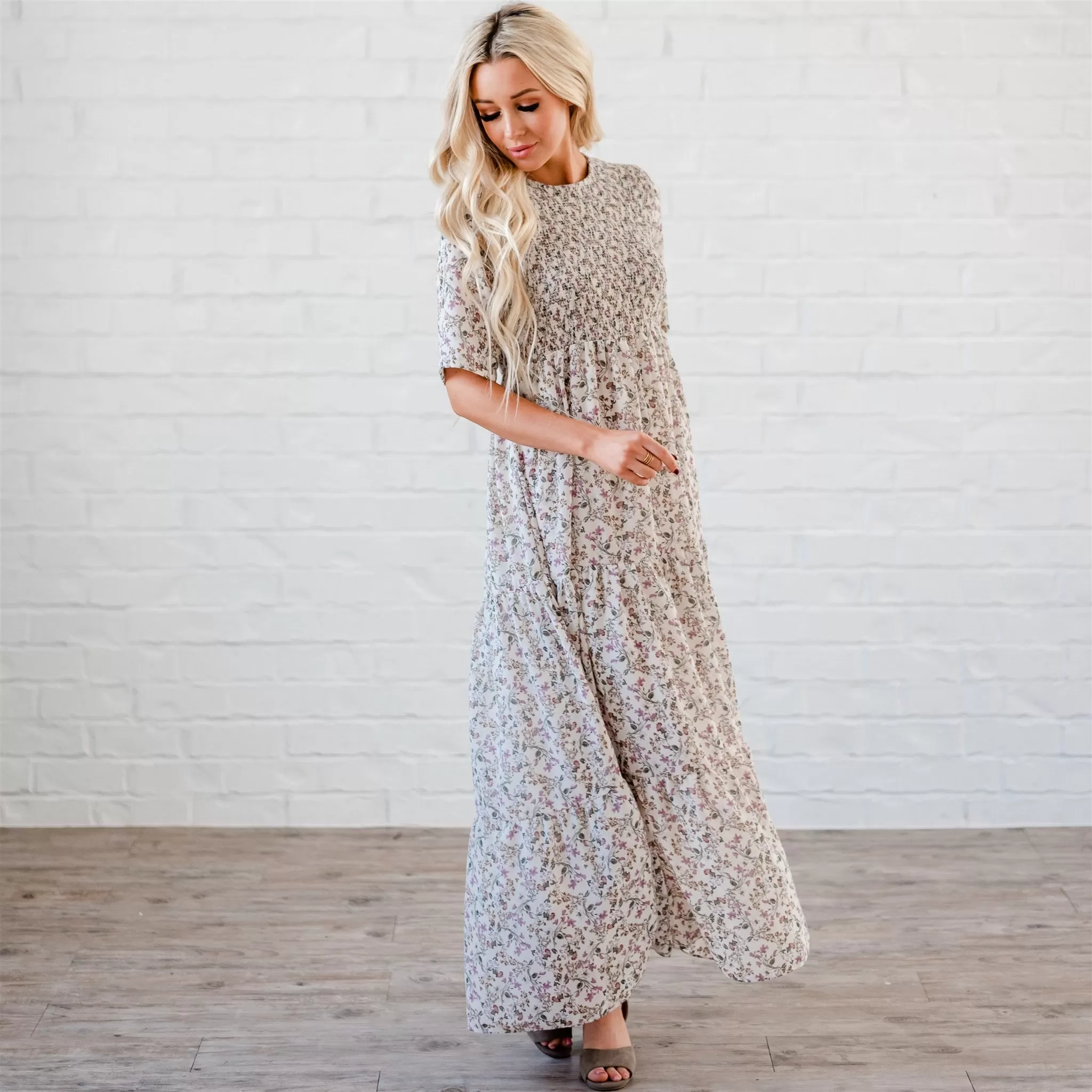 The Bella Smocked Maxi Dress: Ivory