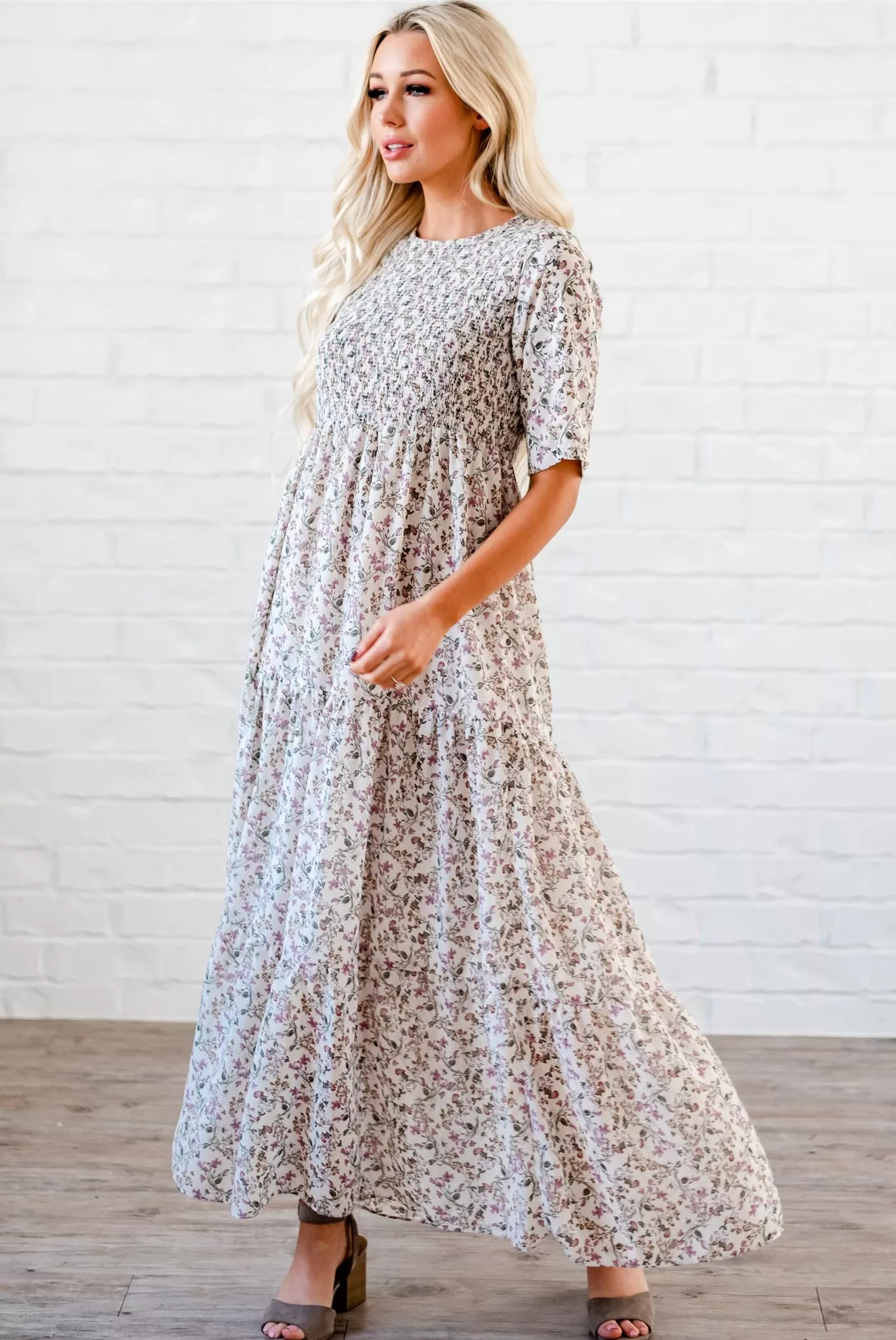 The Bella Smocked Maxi Dress: Ivory