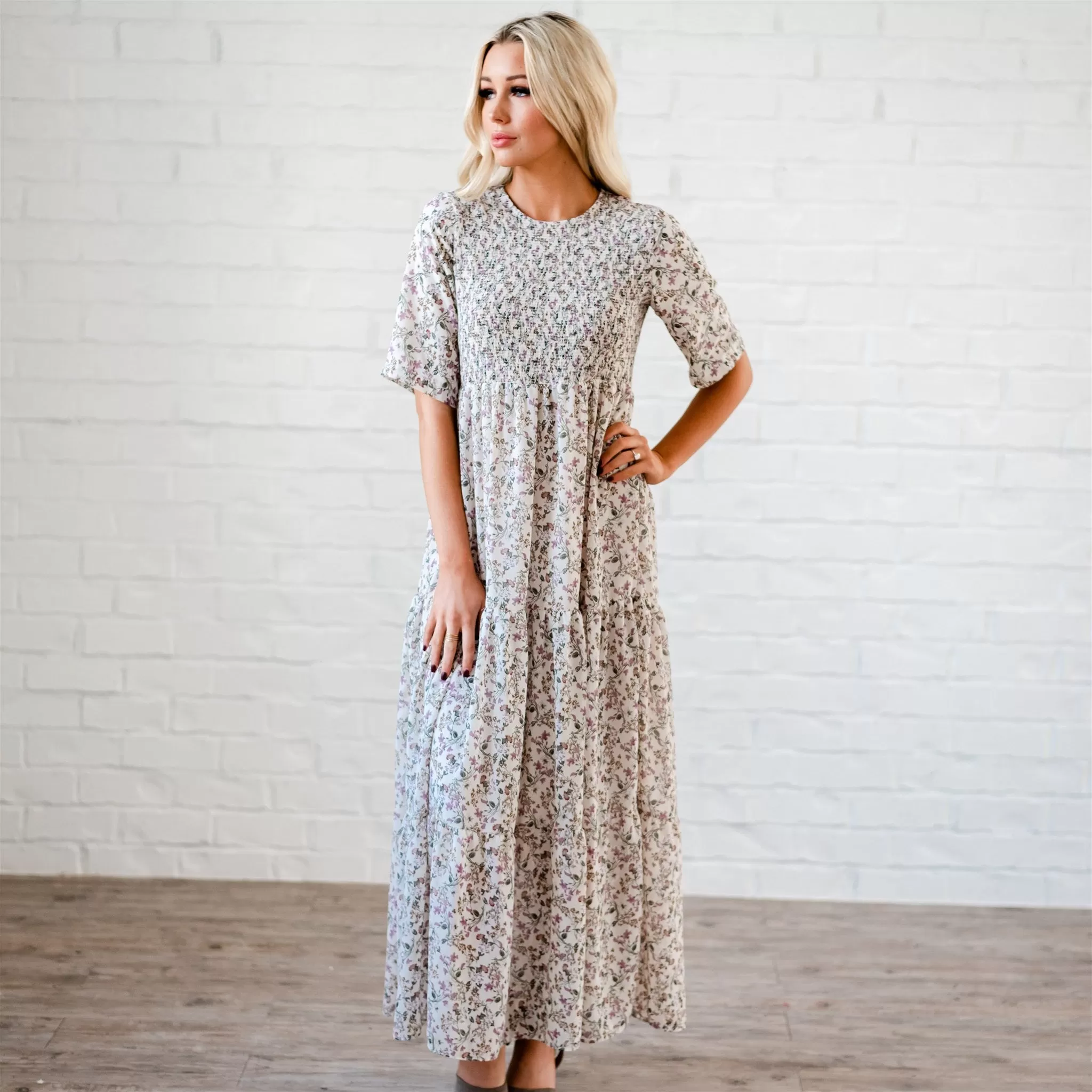 The Bella Smocked Maxi Dress: Ivory