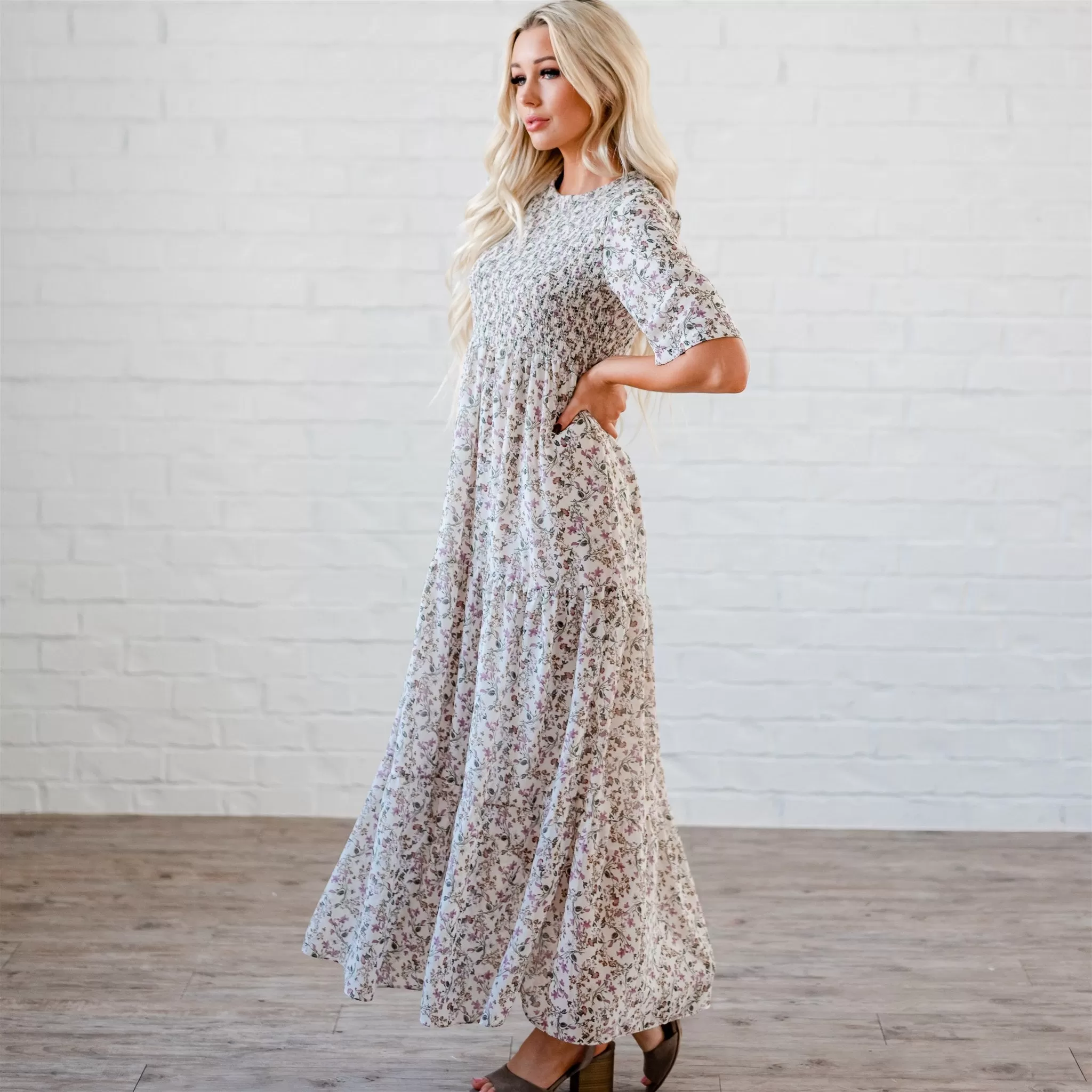 The Bella Smocked Maxi Dress: Ivory