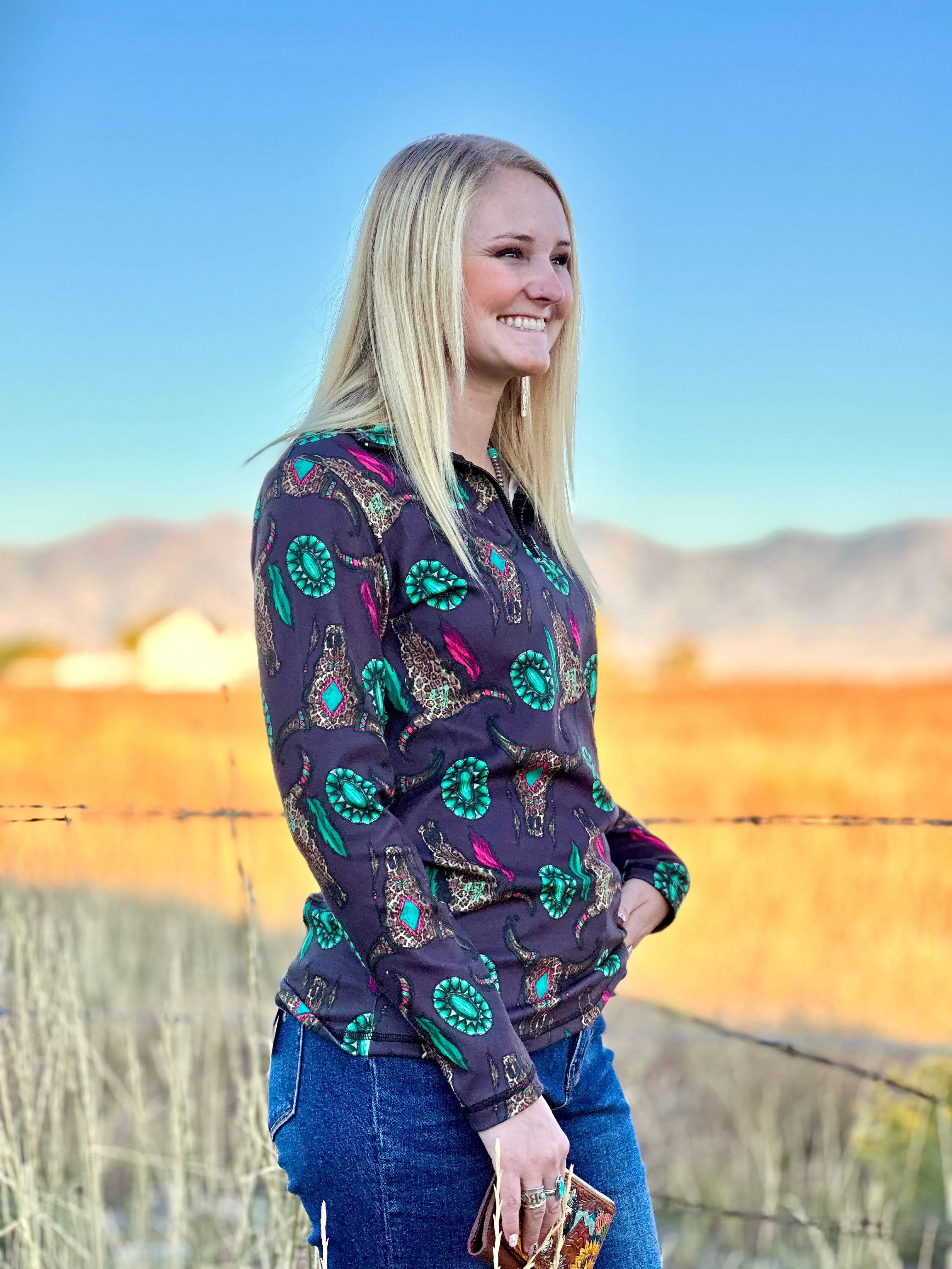 The Cowgirl Out West Wild Thing Half Zip Pullover