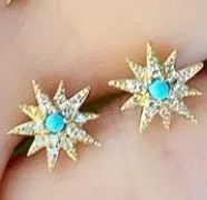 Tiny Pave Diamond Turquoise Starburst Studs