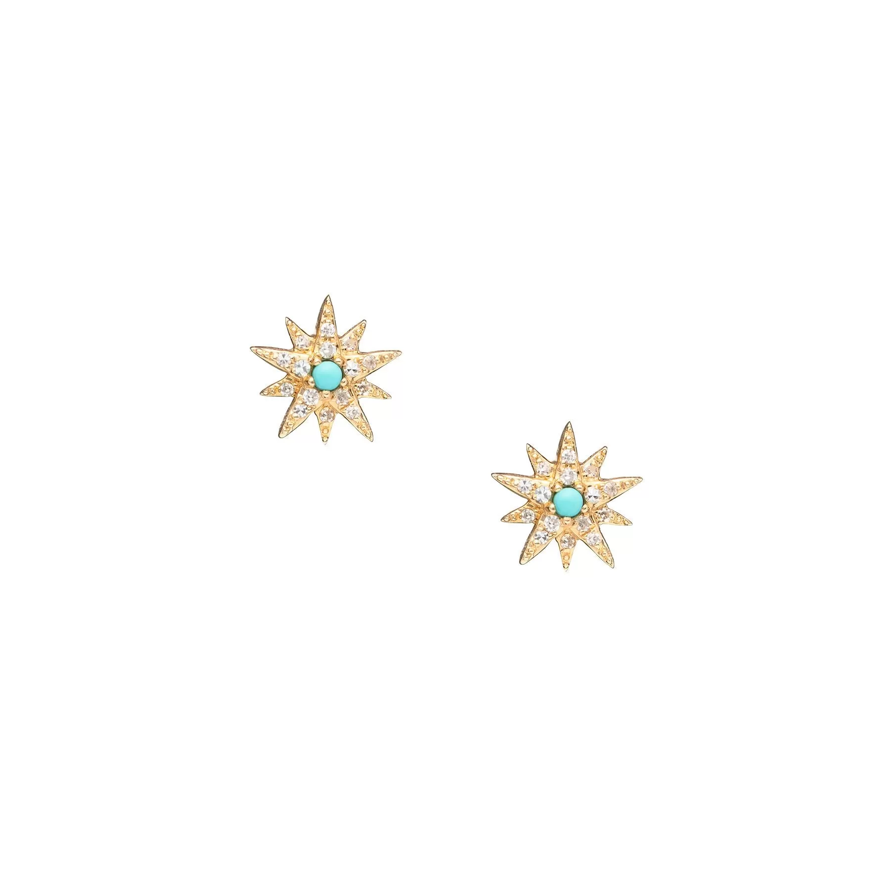 Tiny Pave Diamond Turquoise Starburst Studs