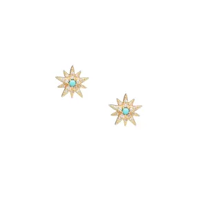 Tiny Pave Diamond Turquoise Starburst Studs