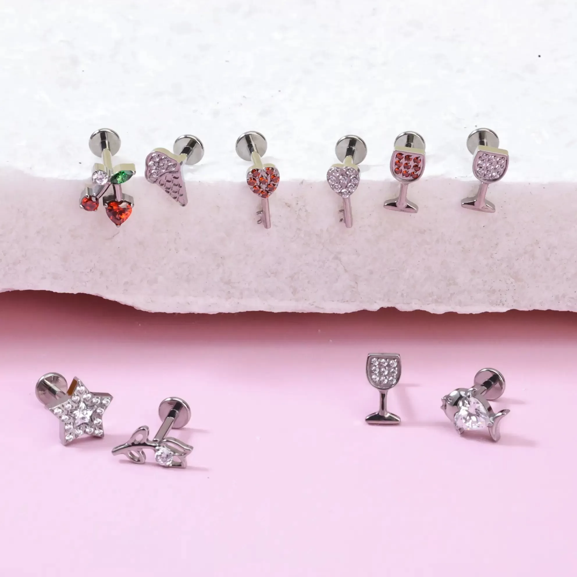 Titanium White Wine Glass Piercing Stud