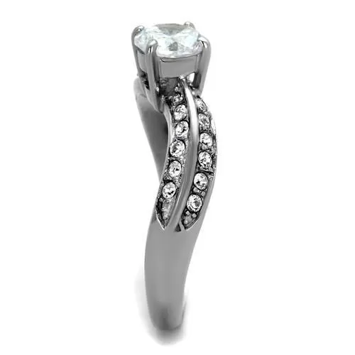 TK2171 High polished (no plating) Stainless Steel Ring with AAA Grade CZ in Clear