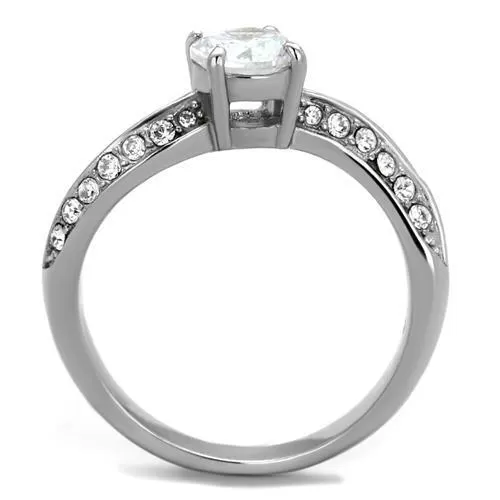 TK2171 High polished (no plating) Stainless Steel Ring with AAA Grade CZ in Clear