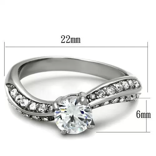 TK2171 High polished (no plating) Stainless Steel Ring with AAA Grade CZ in Clear