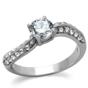 TK2171 High polished (no plating) Stainless Steel Ring with AAA Grade CZ in Clear