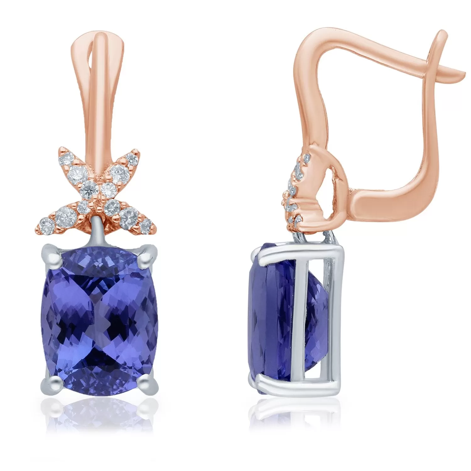 Two Tone Gold Tanzanite & Diamond Heirloom Earrings